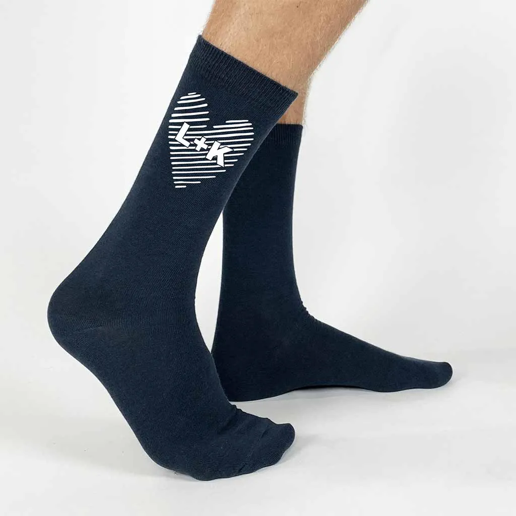 Custom Printed Valentine's and Wedding Socks - Couple's Initials In a Heart