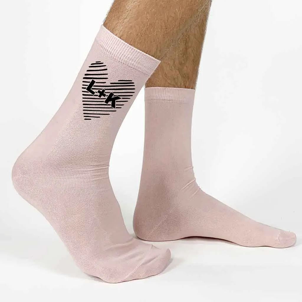 Custom Printed Valentine's and Wedding Socks - Couple's Initials In a Heart