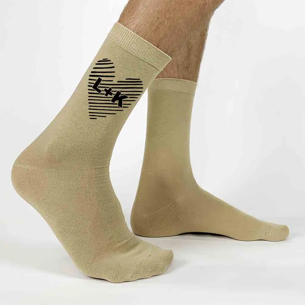 Custom Printed Valentine's and Wedding Socks - Couple's Initials In a Heart