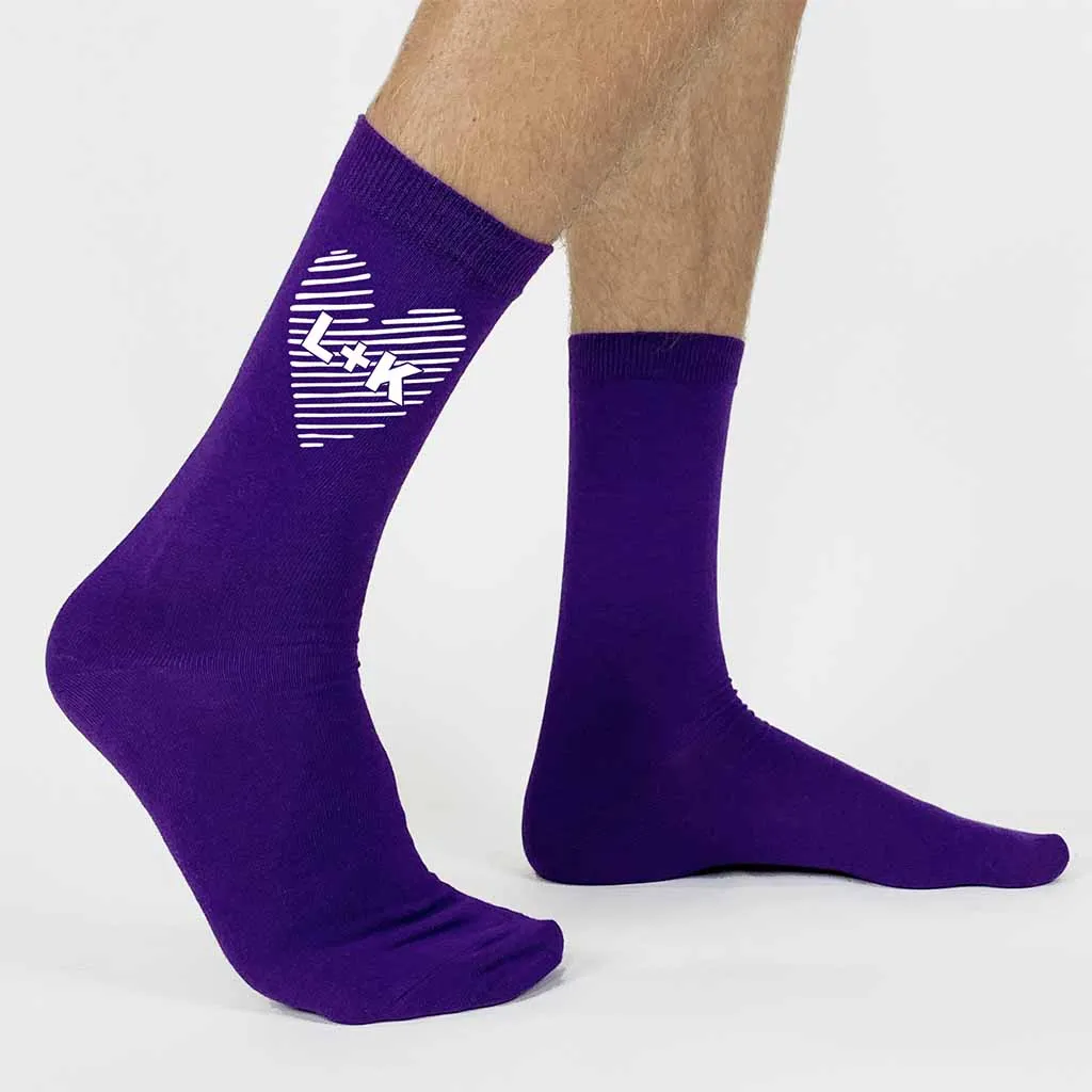Custom Printed Valentine's and Wedding Socks - Couple's Initials In a Heart