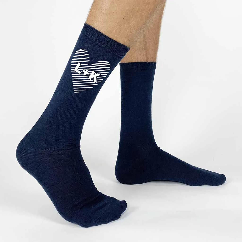 Custom Printed Valentine's and Wedding Socks - Couple's Initials In a Heart