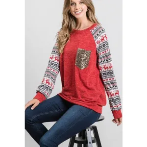 Cute Christmas Home and Deer Shirt with Gold Glitter Pocket