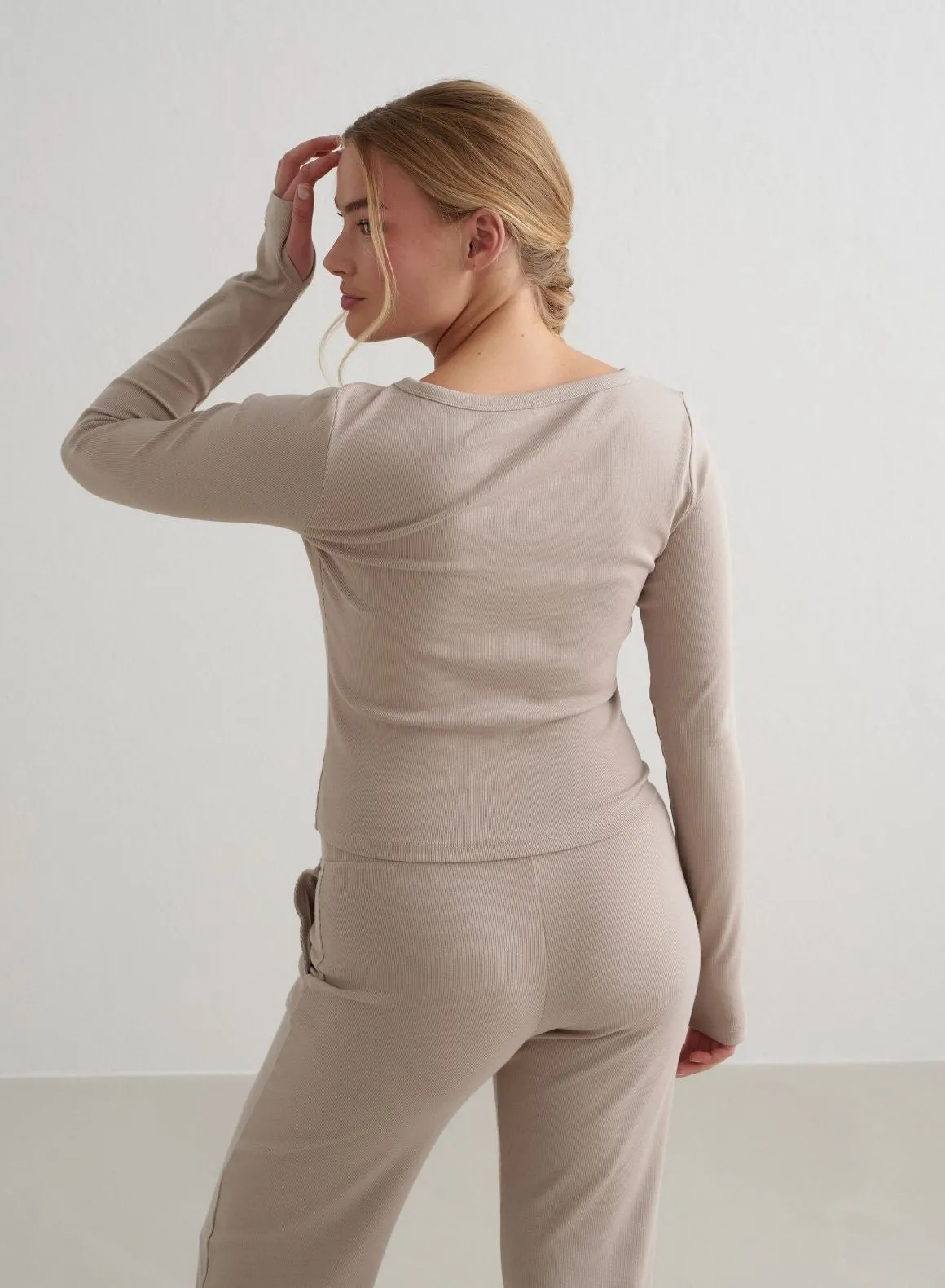 Dark Clay Ease Ribbed Long Sleeve Top