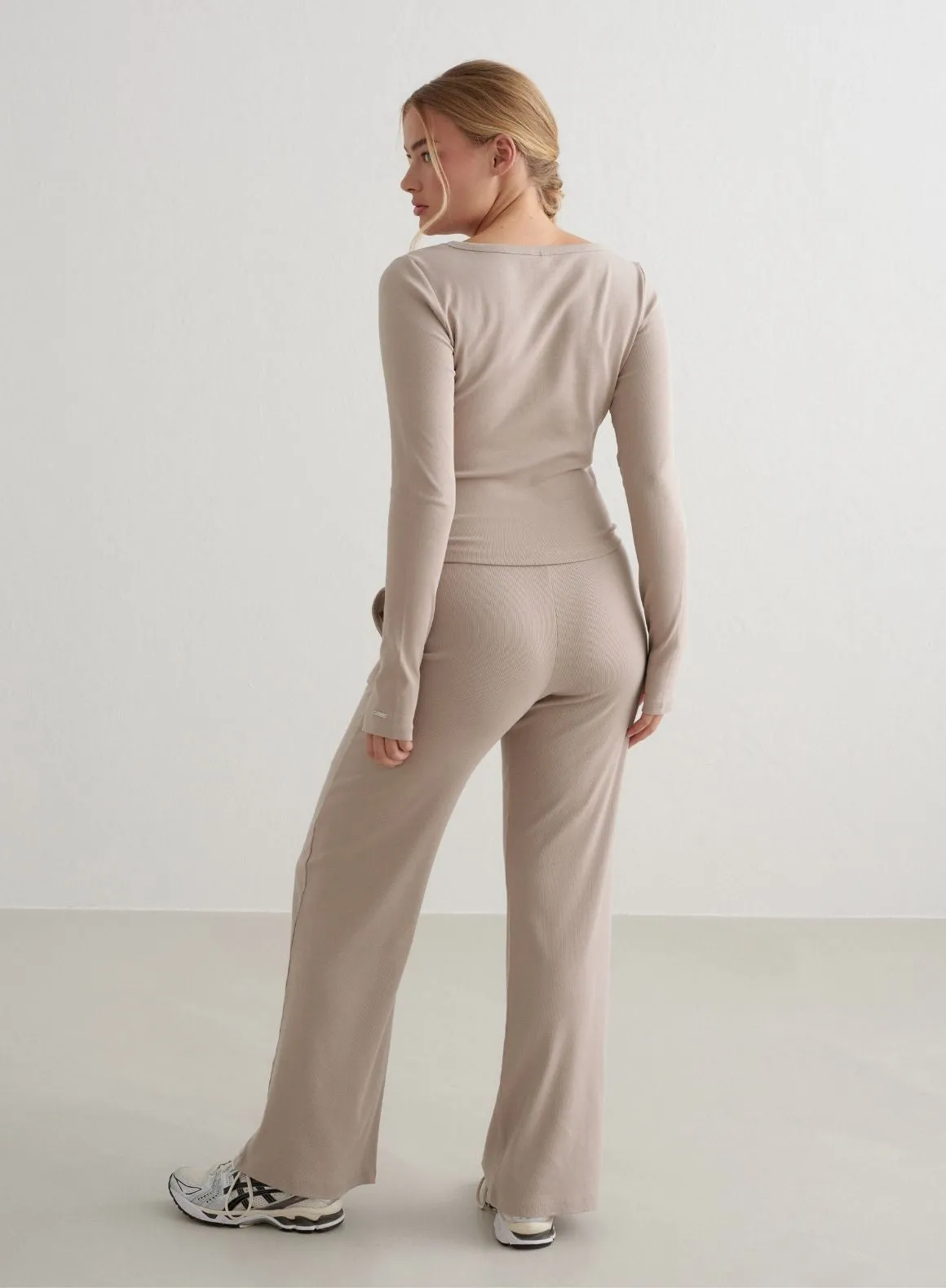 Dark Clay Ease Ribbed Long Sleeve Top