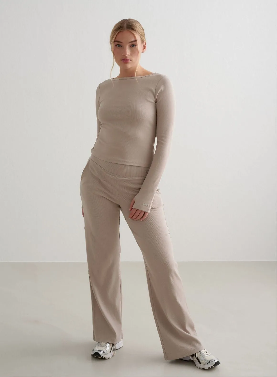 Dark Clay Ease Ribbed Long Sleeve Top