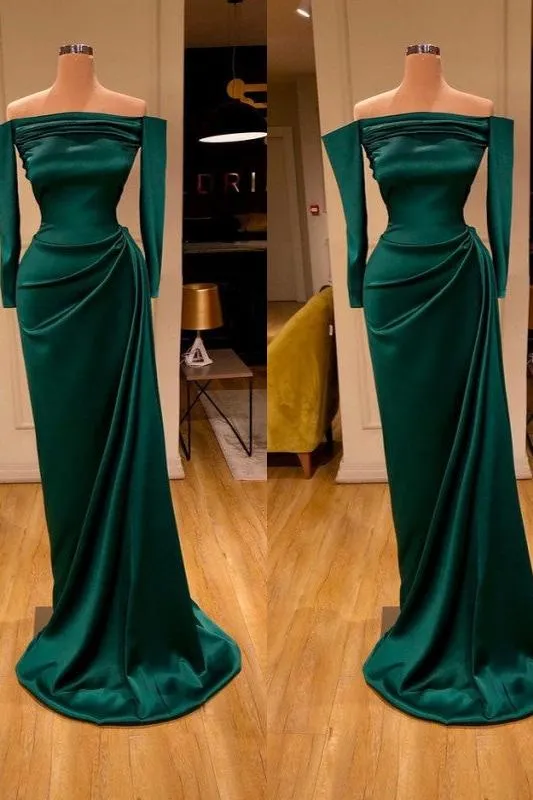 Dark Green Off The Shoulder Mermaid Prom Dress Long Evening Gowns