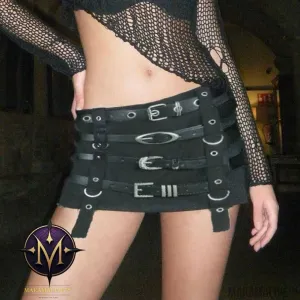 Dark Punk Design Sense Belt Splicing Skirt