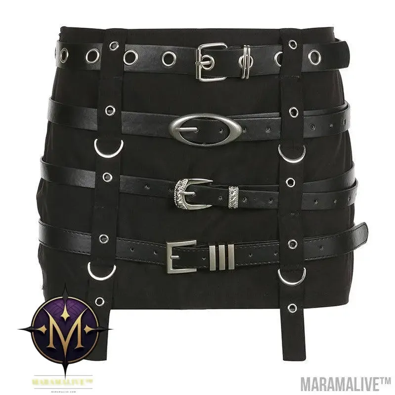 Dark Punk Design Sense Belt Splicing Skirt