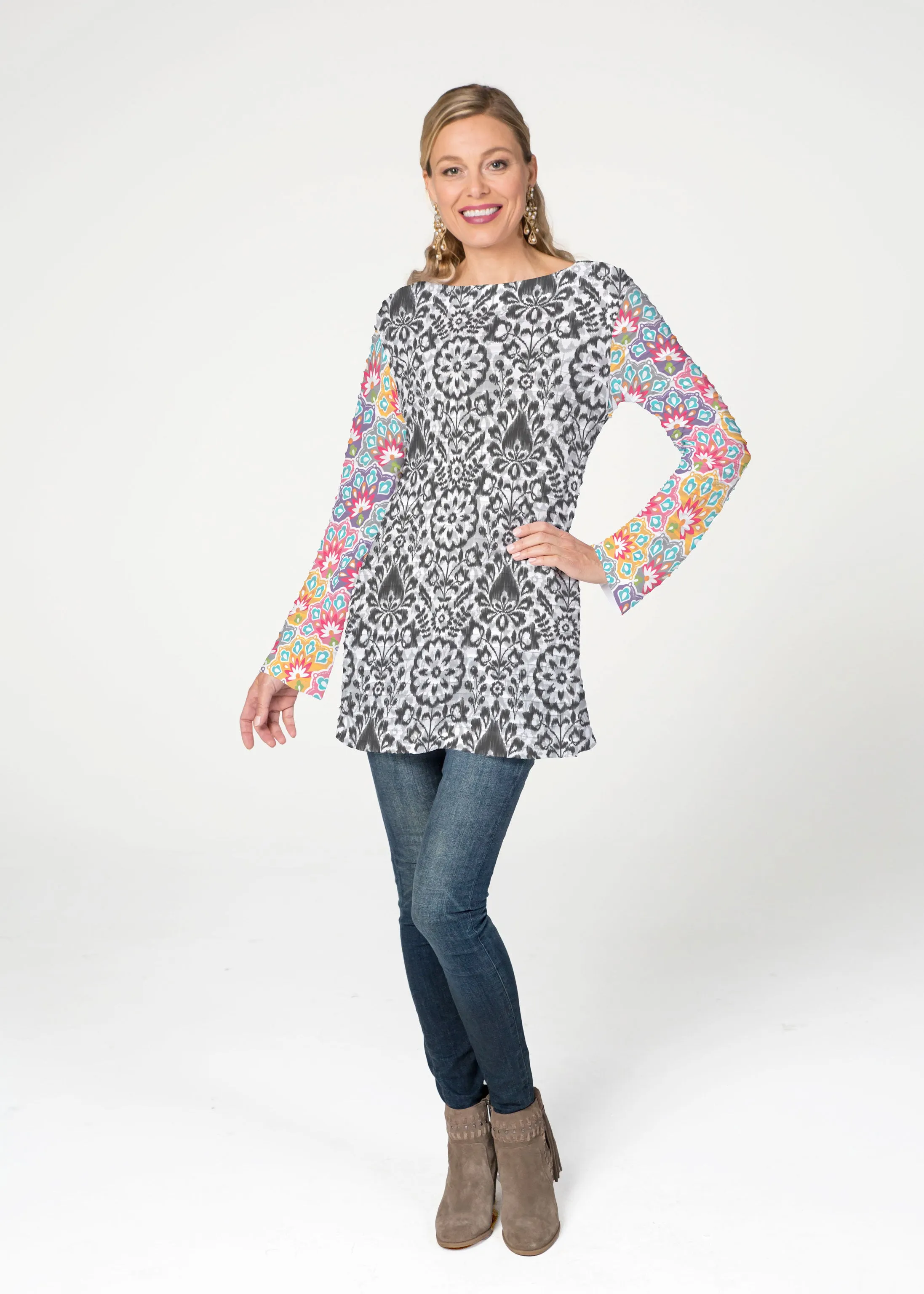 Darling Geo (13382) ~ Banded Boatneck Tunic