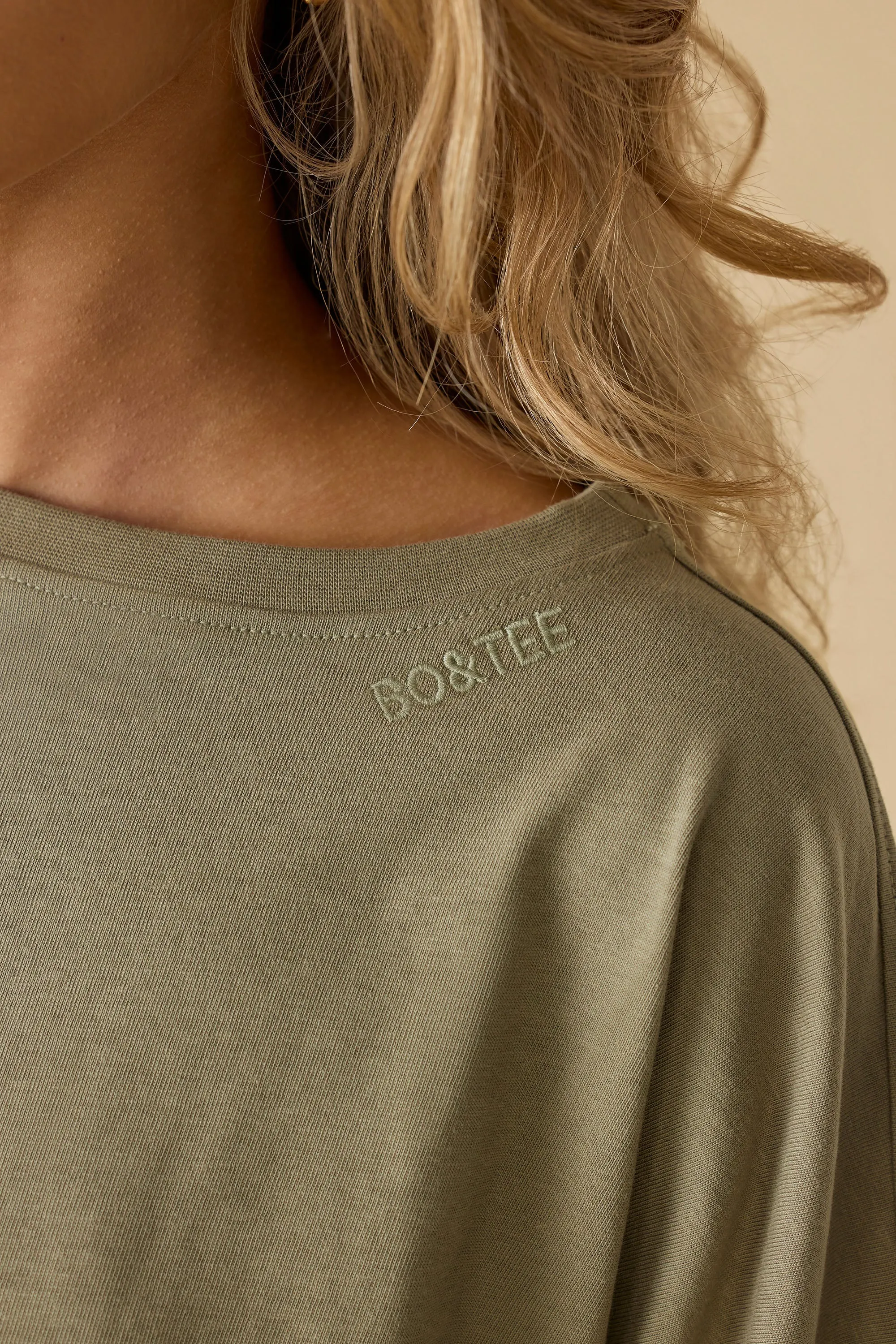 Day Off - Oversized Long Sleeve Crop Top in Soft Olive