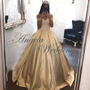 Delicate Champagne Satin Prom Dresses Ball Gown 2020