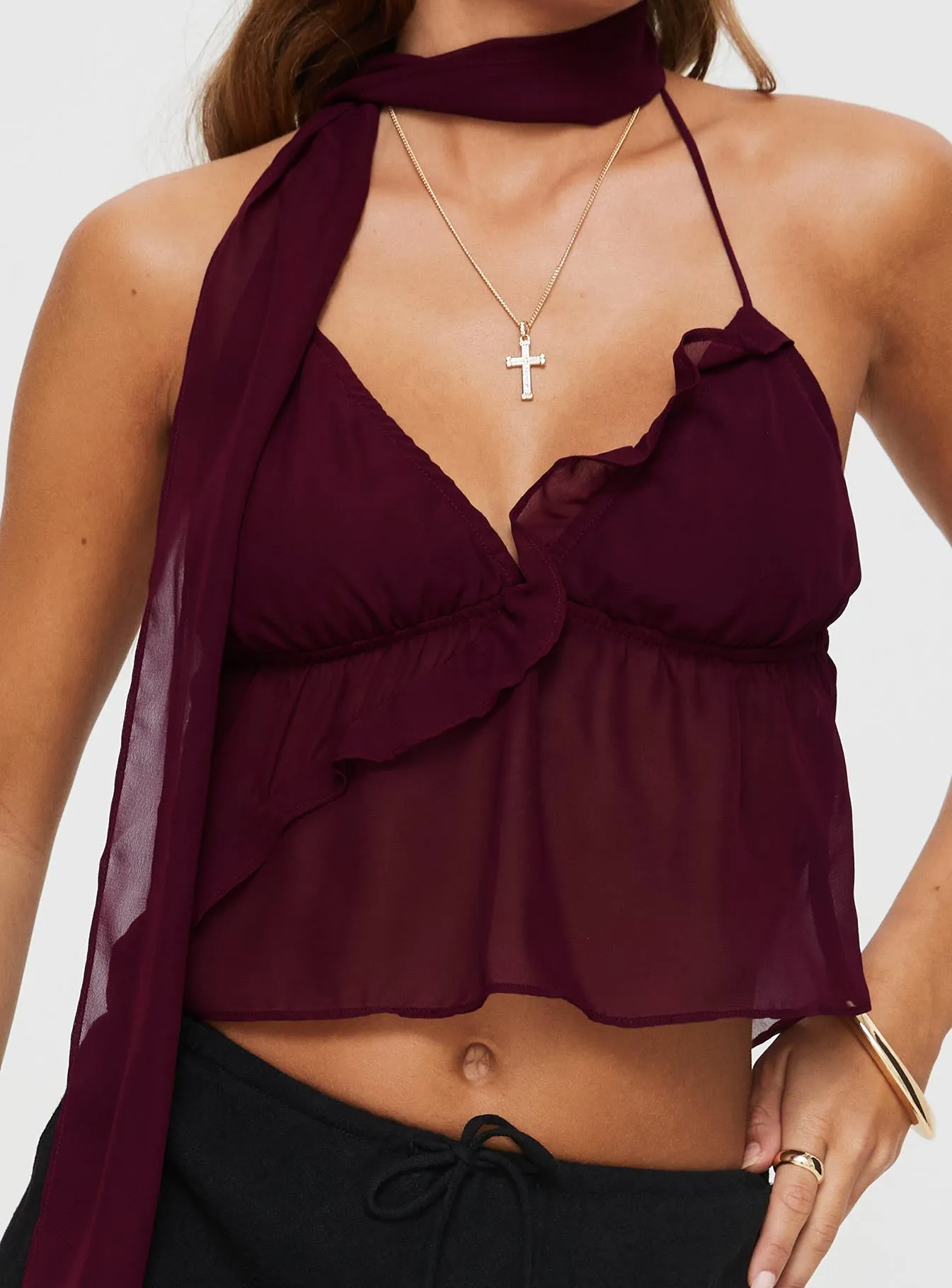 Demi Frill Top Burgundy