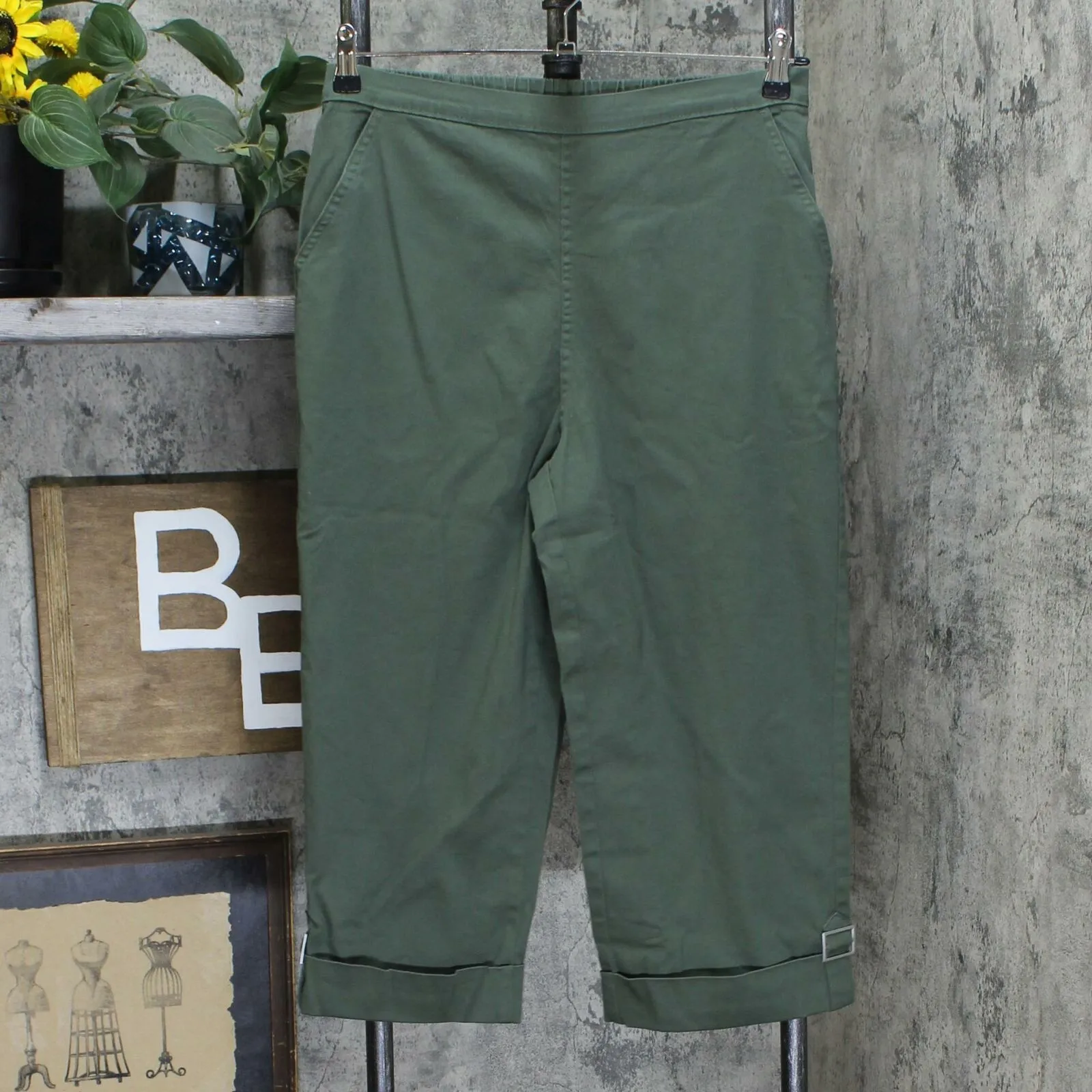 Denim & Co. How Timeless Stretch Twill Cuffed Jean Capris Dark Olive Medium
