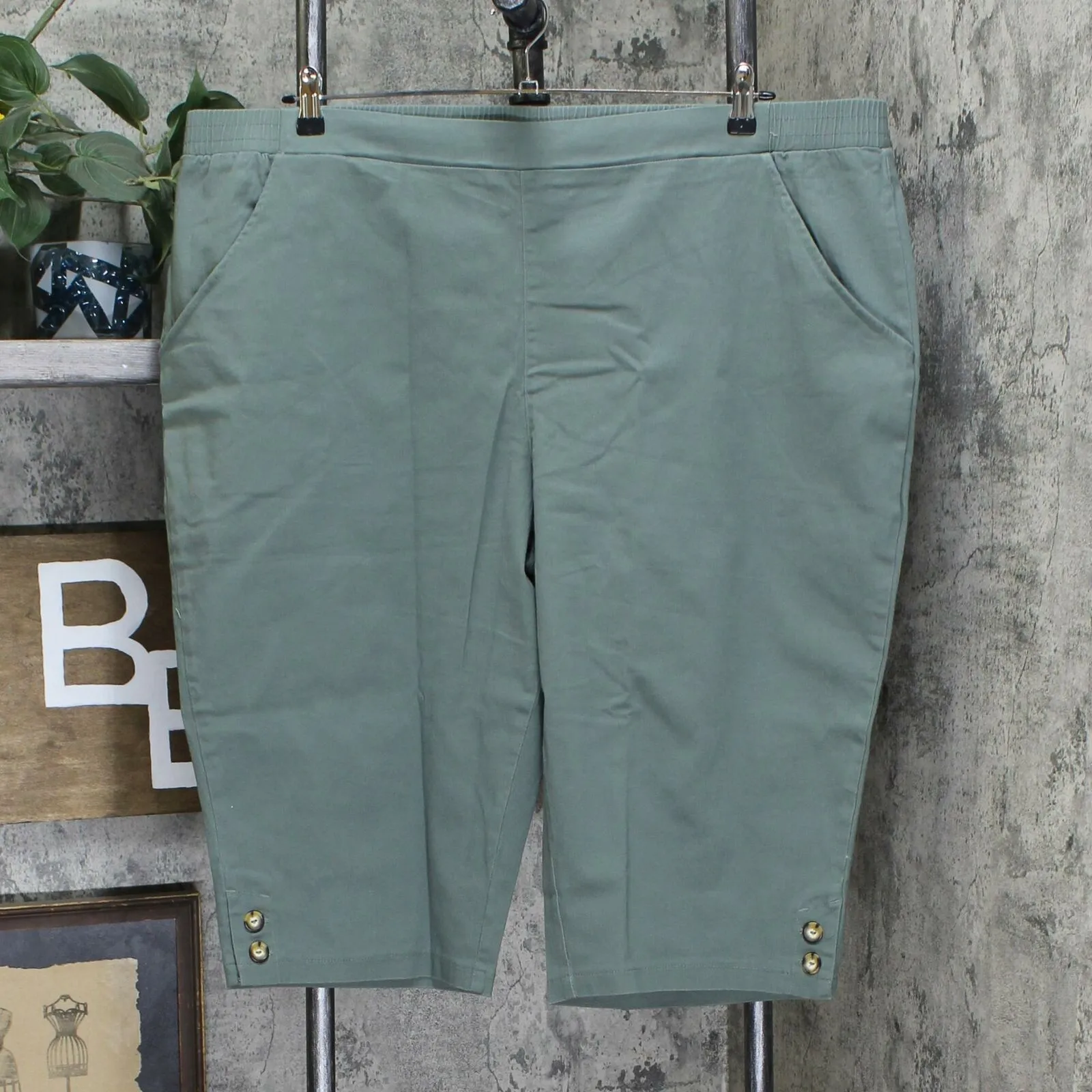 Denim & Co. Plus Size Pull-on Flat Front Pedal Pusher Pants With Horn Buttons