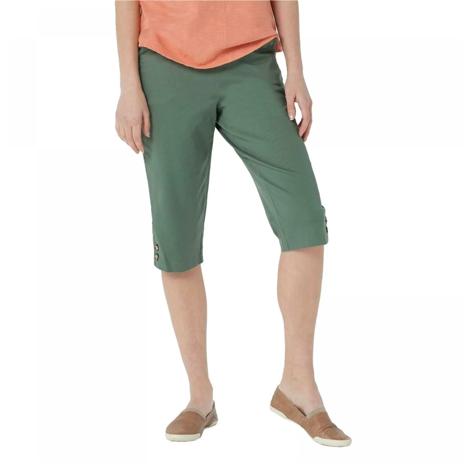 Denim & Co. Plus Size Pull-on Flat Front Pedal Pusher Pants With Horn Buttons