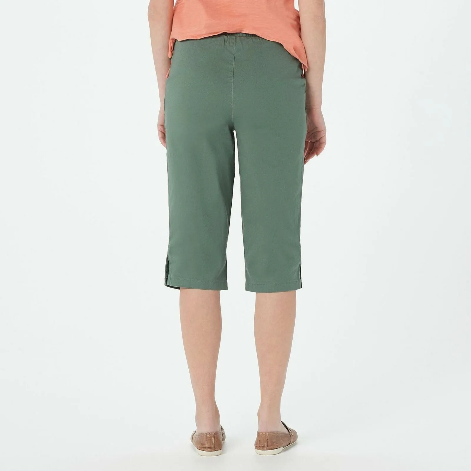 Denim & Co. Plus Size Pull-on Flat Front Pedal Pusher Pants With Horn Buttons