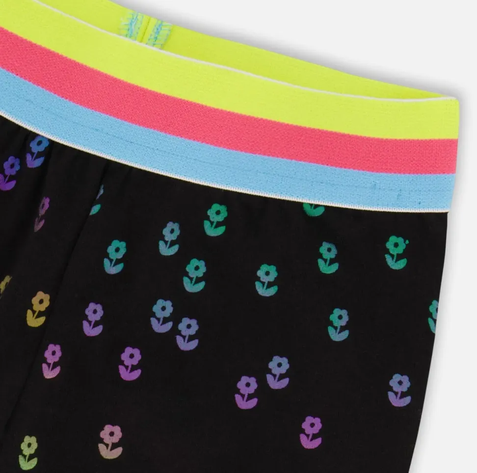 Deux Par Deux Rainbow Foil Flower Capri Legging