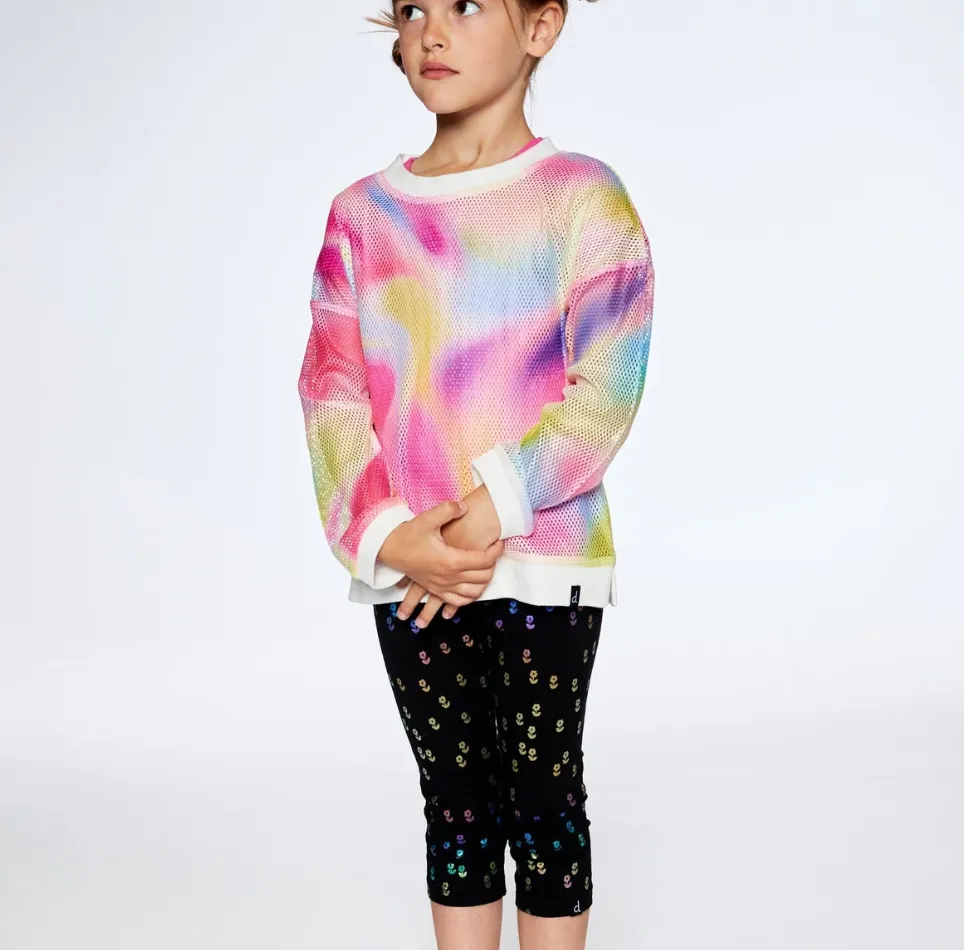 Deux Par Deux Rainbow Foil Flower Capri Legging