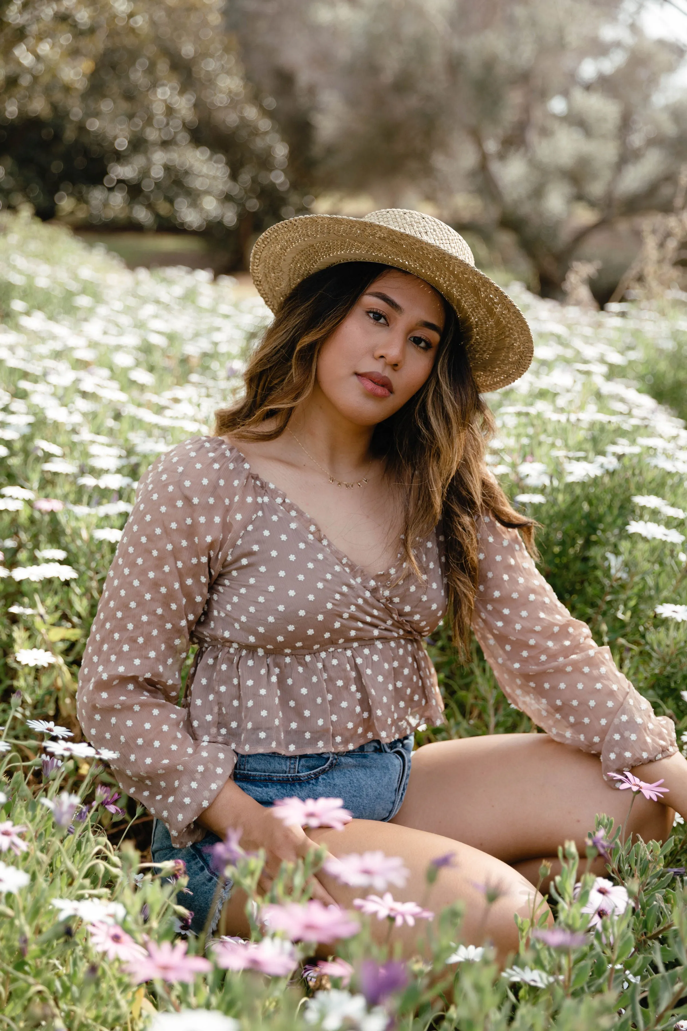 Devotion Floral Embroidered Top in Cappuccino