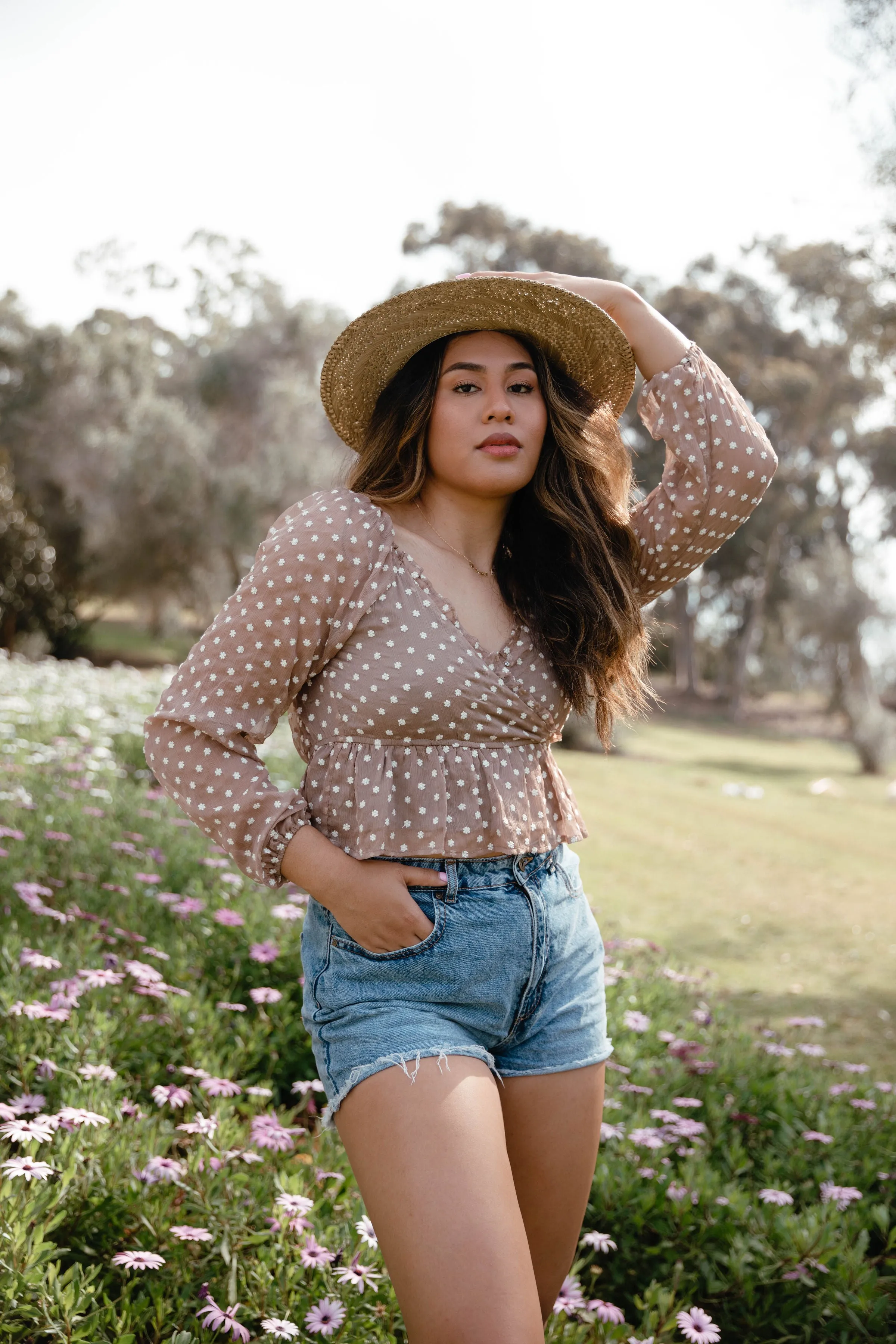 Devotion Floral Embroidered Top in Cappuccino