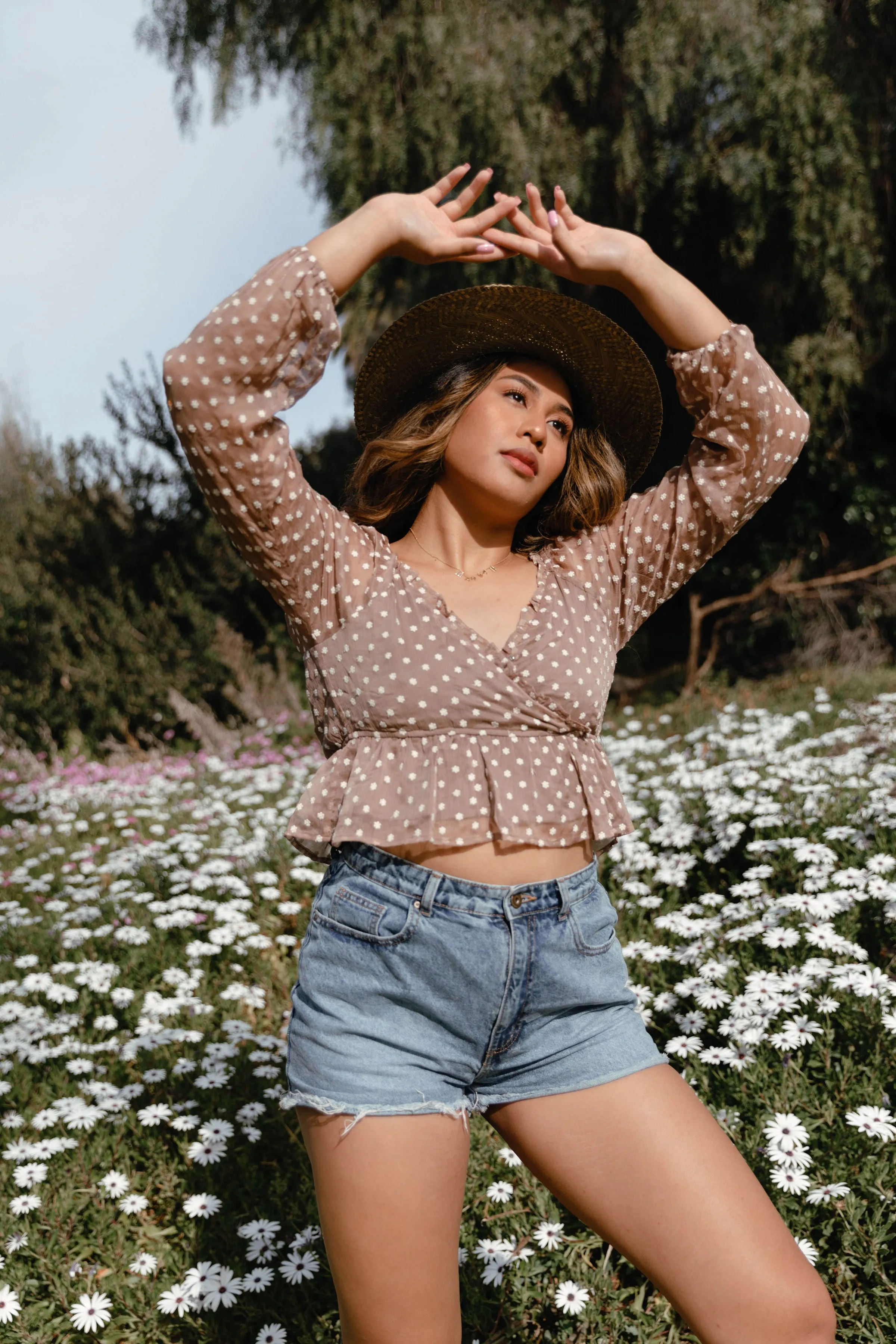 Devotion Floral Embroidered Top in Cappuccino