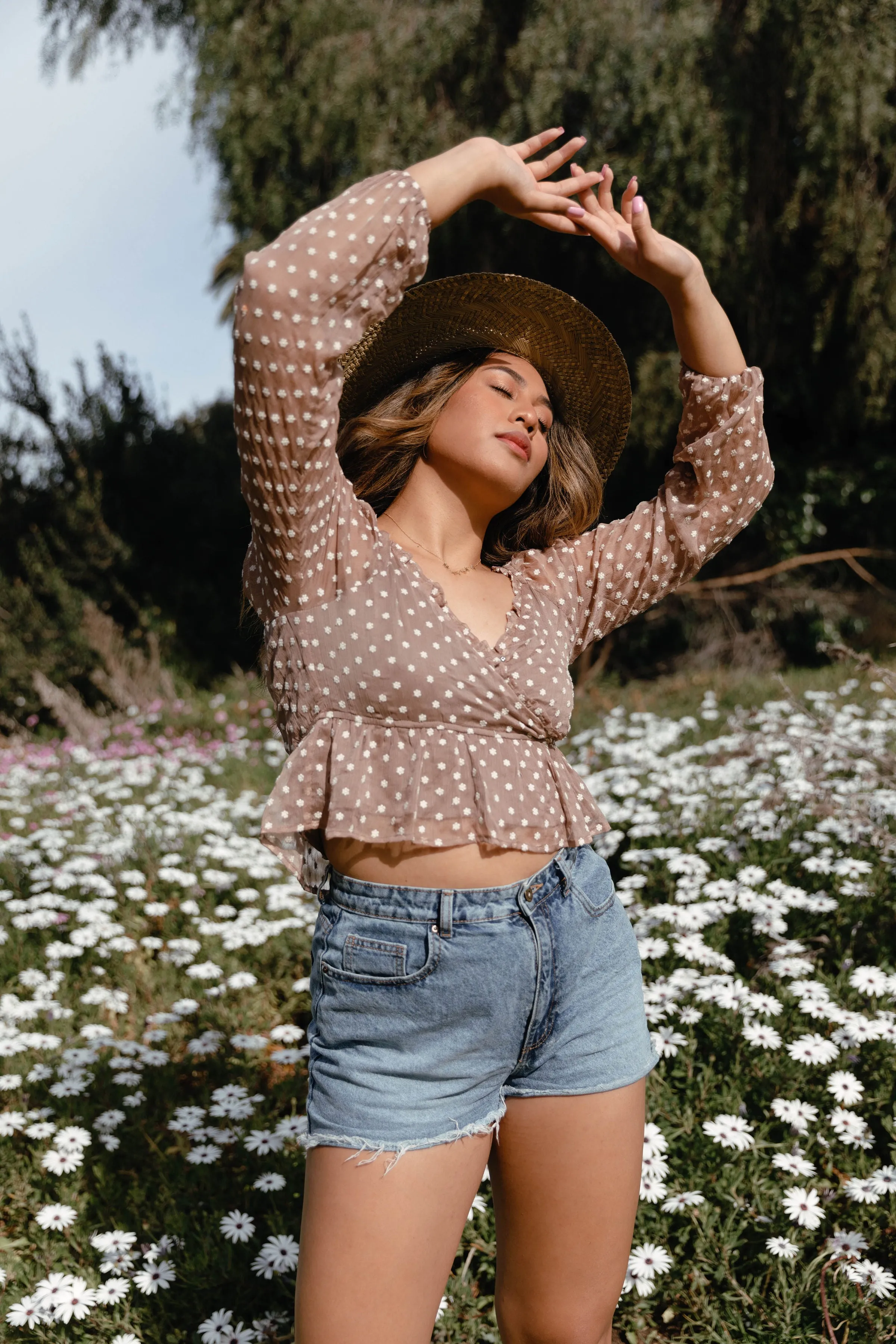 Devotion Floral Embroidered Top in Cappuccino