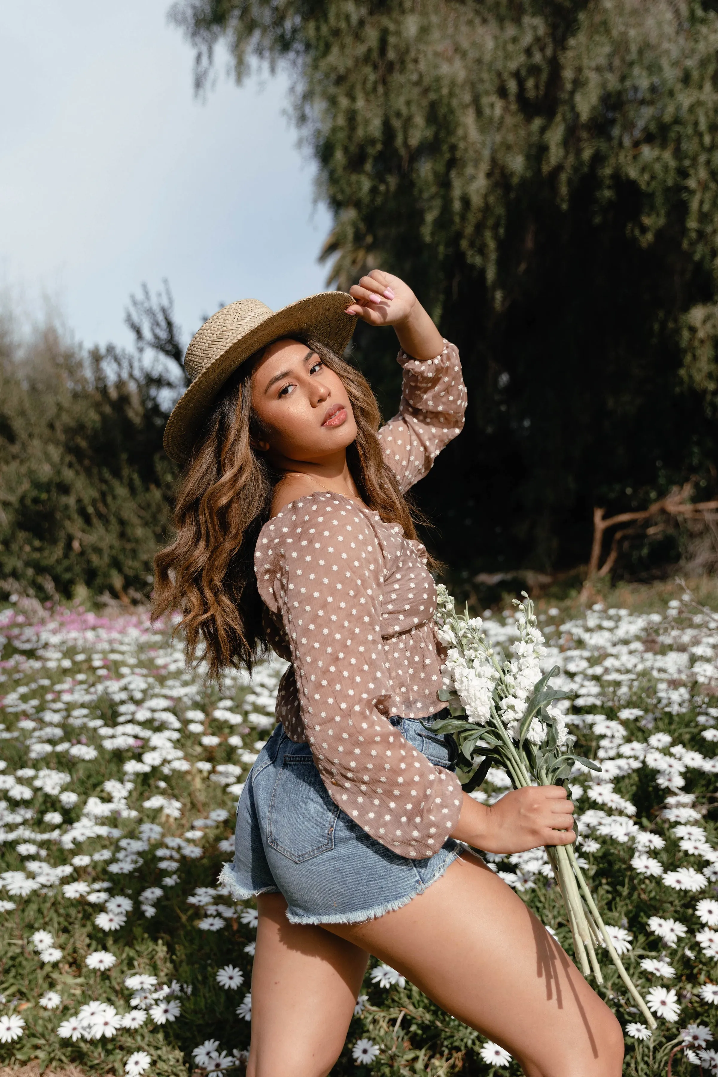 Devotion Floral Embroidered Top in Cappuccino