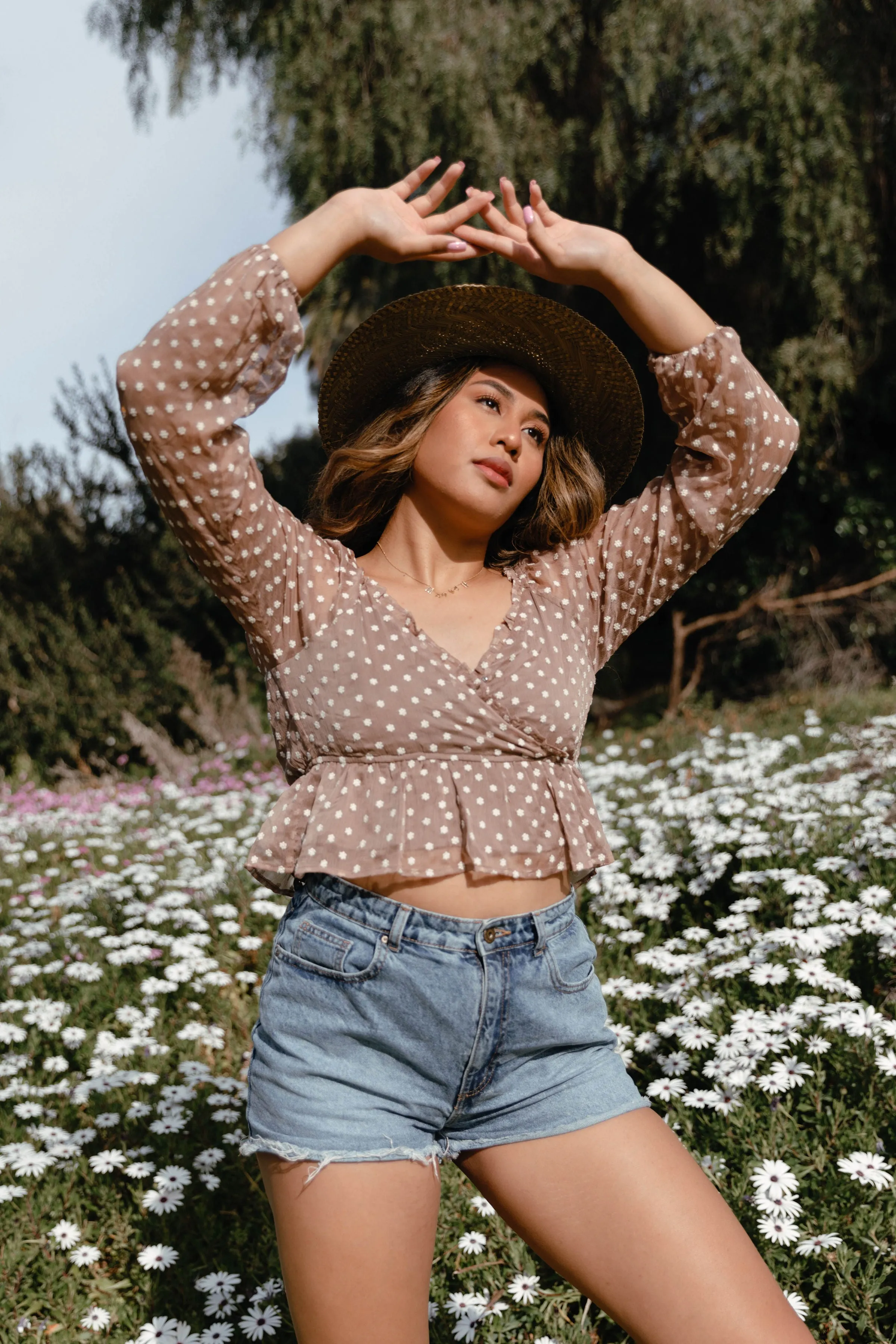 Devotion Floral Embroidered Top in Cappuccino
