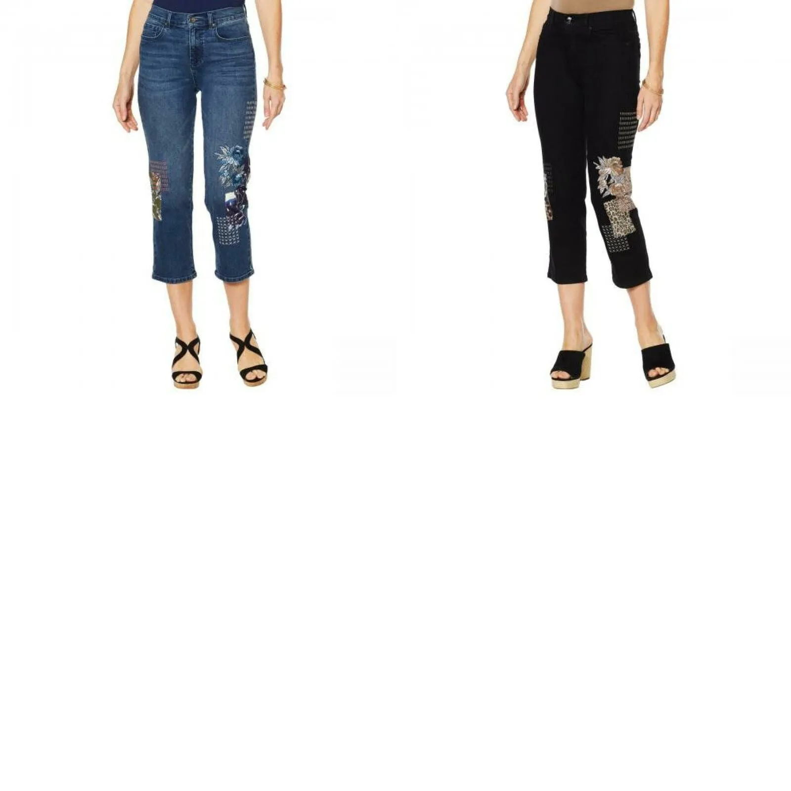 DG2 by Diane Gilman Women's Classic Stretch Embroidered Cropped Jeans