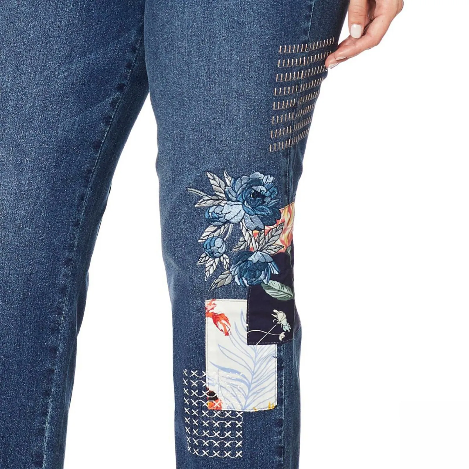 DG2 by Diane Gilman Women's Classic Stretch Embroidered Cropped Jeans