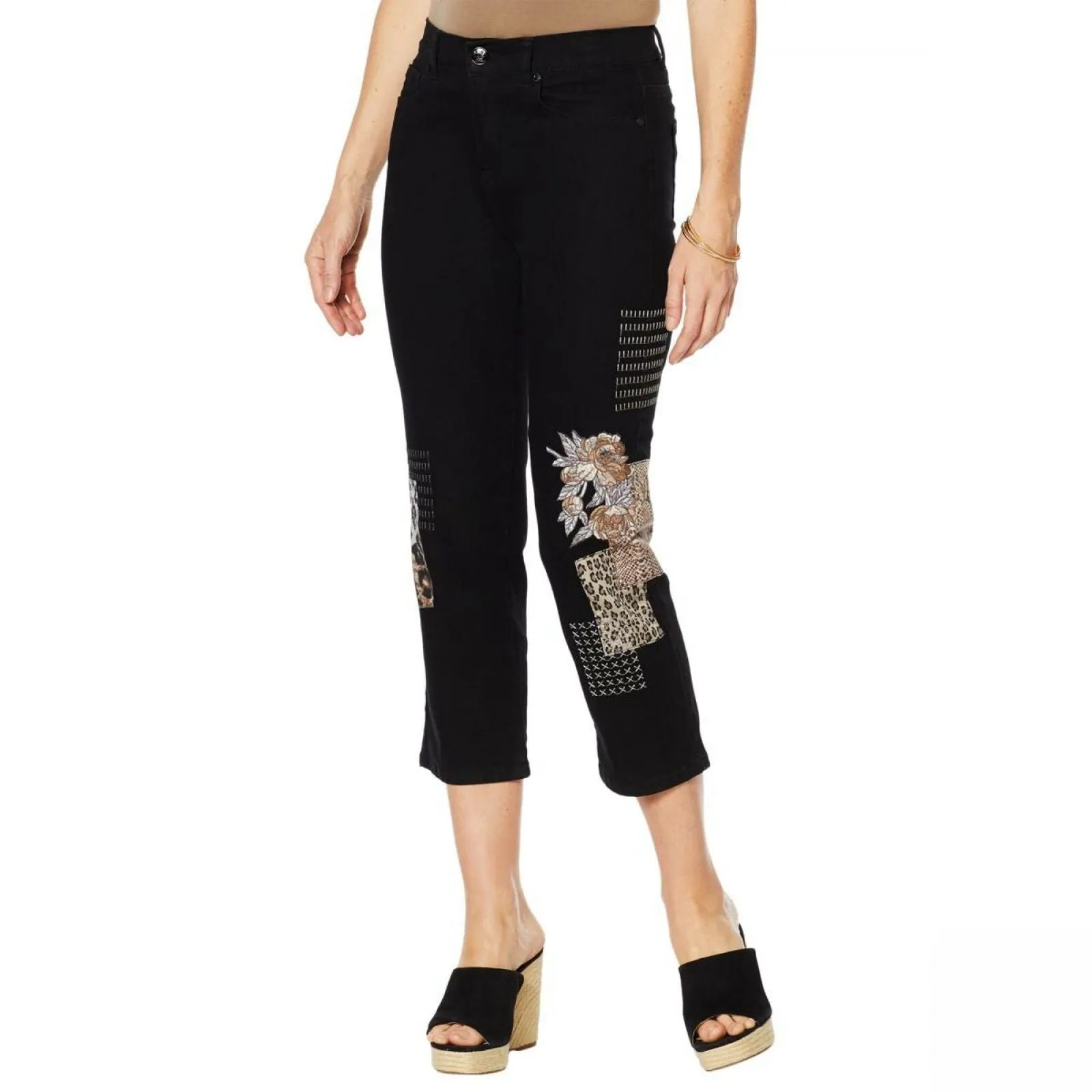 DG2 by Diane Gilman Women's Classic Stretch Embroidered Cropped Jeans
