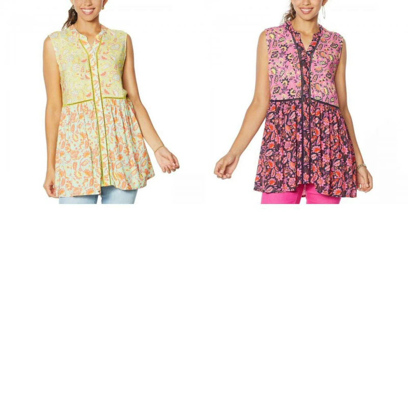 DG2 by Diane Gilman Women's Plus Size Mixed Print Button Down Tunic Top