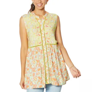DG2 by Diane Gilman Women's Plus Size Mixed Print Button Down Tunic Top