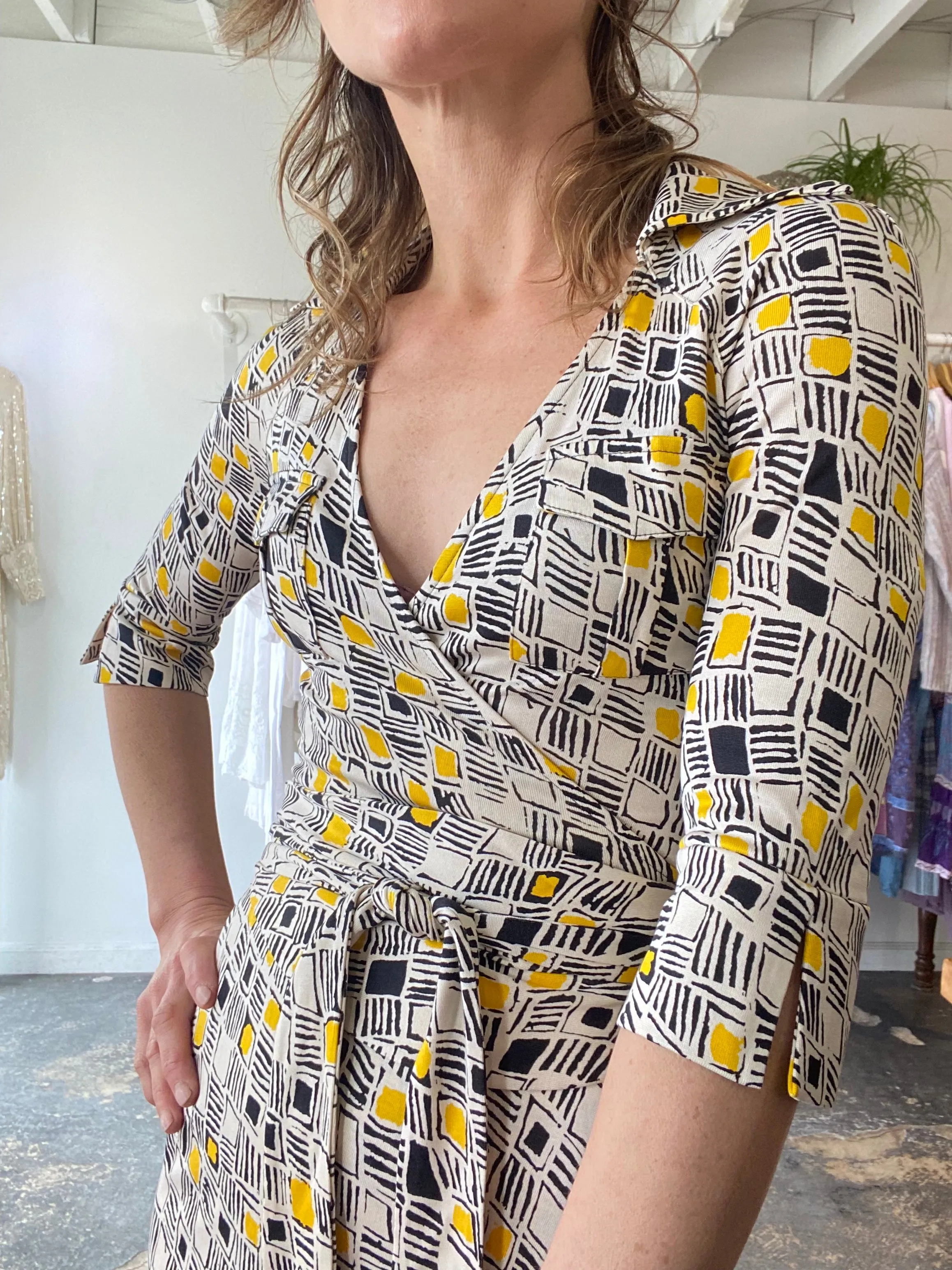 Diane von Furstenberg Black and Yellow Wrap Dress