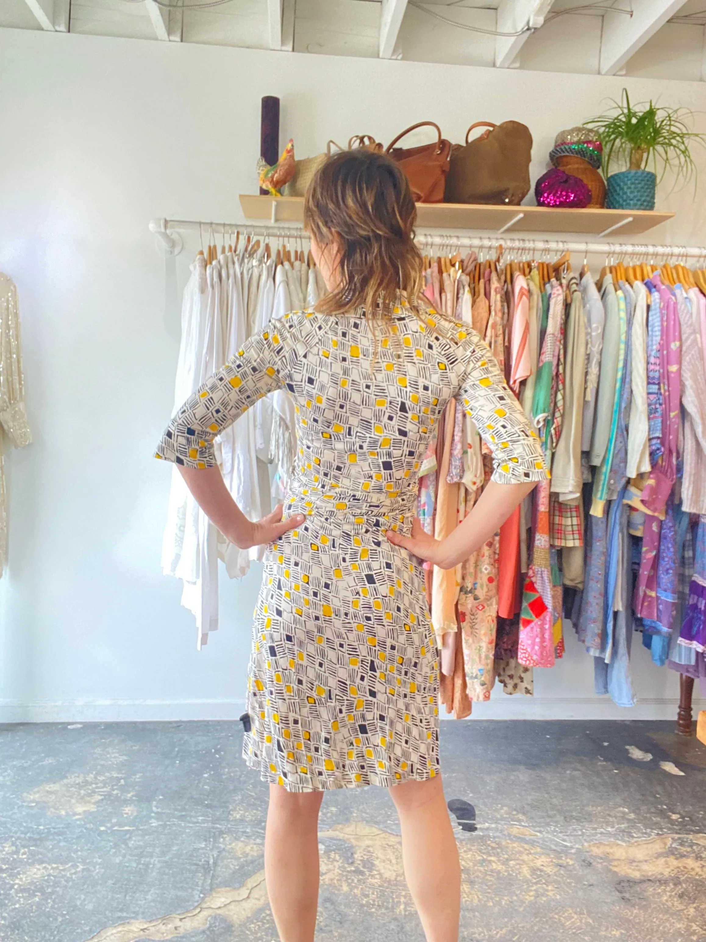 Diane von Furstenberg Black and Yellow Wrap Dress