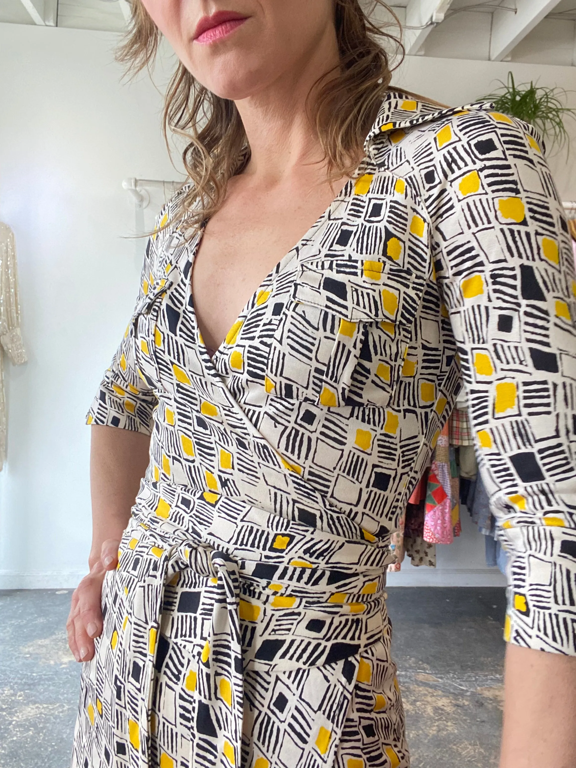Diane von Furstenberg Black and Yellow Wrap Dress