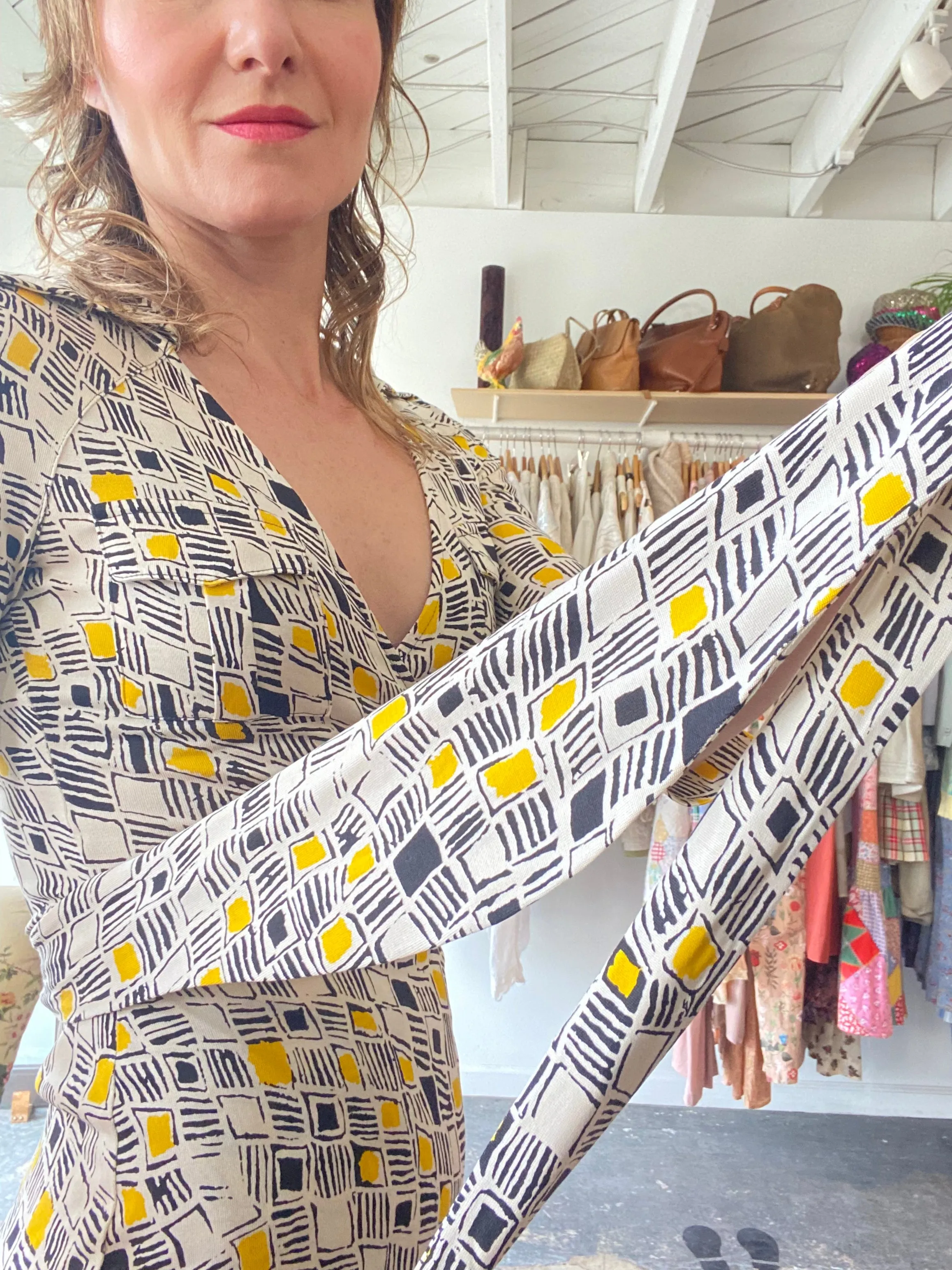 Diane von Furstenberg Black and Yellow Wrap Dress