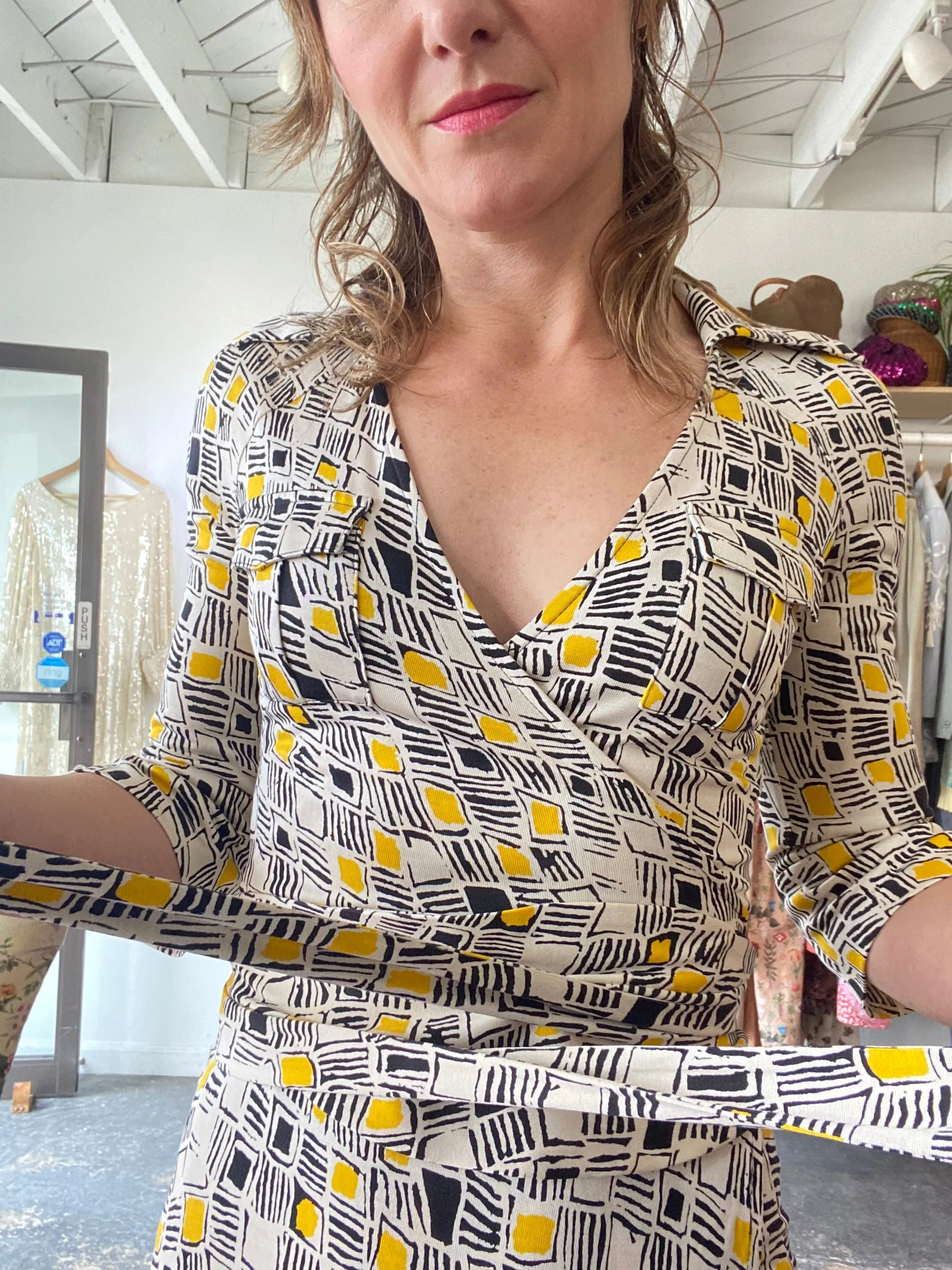 Diane von Furstenberg Black and Yellow Wrap Dress