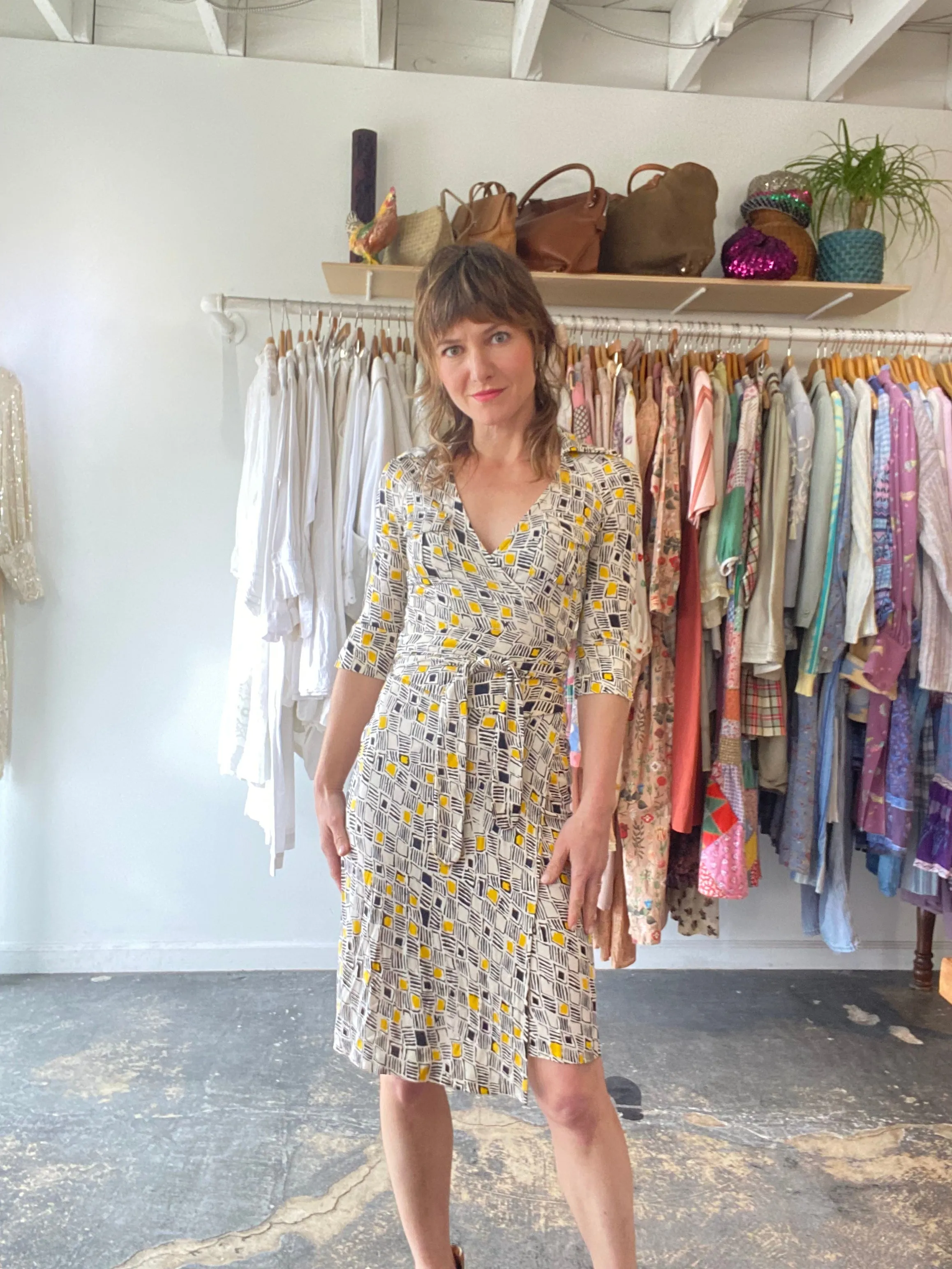 Diane von Furstenberg Black and Yellow Wrap Dress