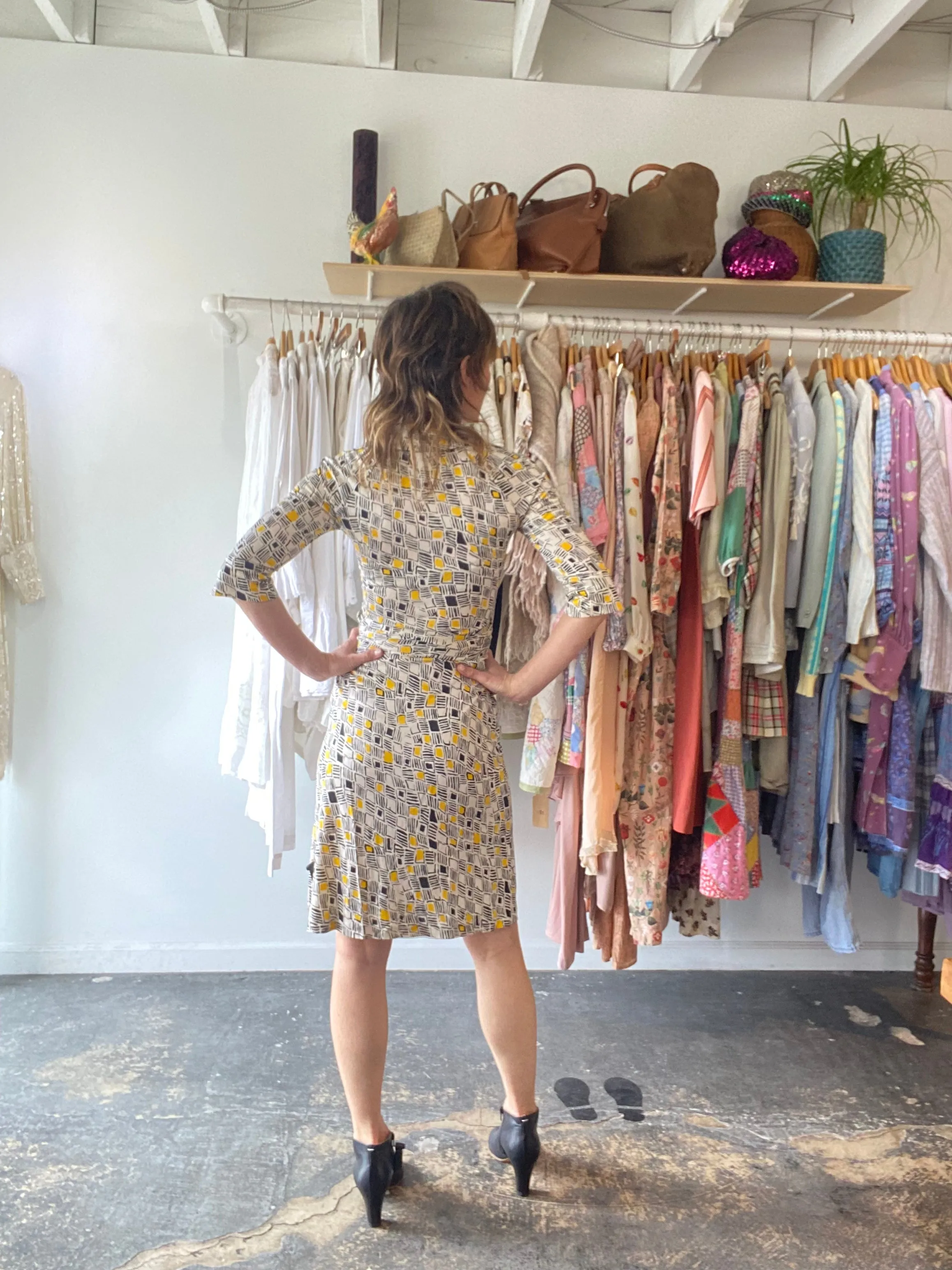 Diane von Furstenberg Black and Yellow Wrap Dress