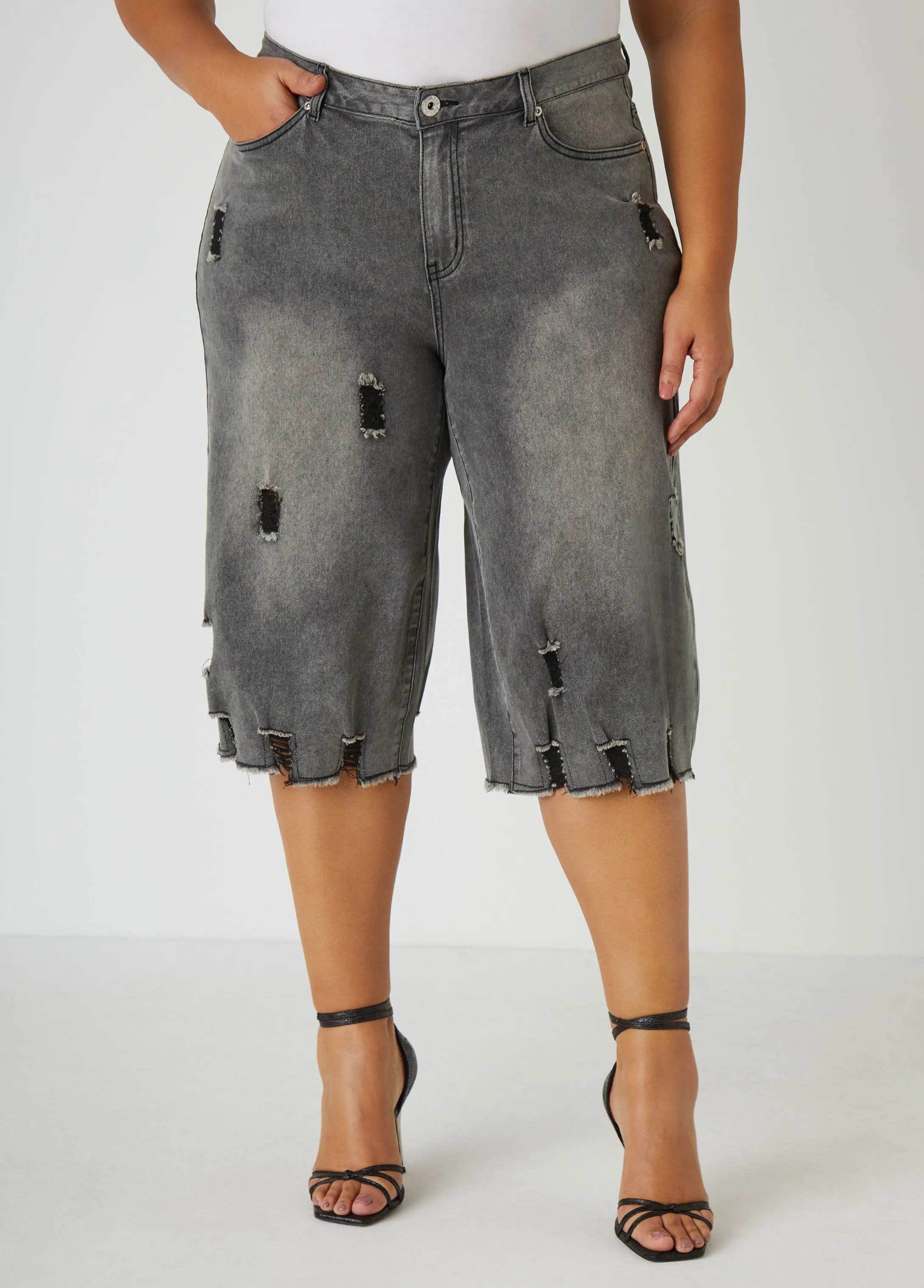 Distressed Denim Capris