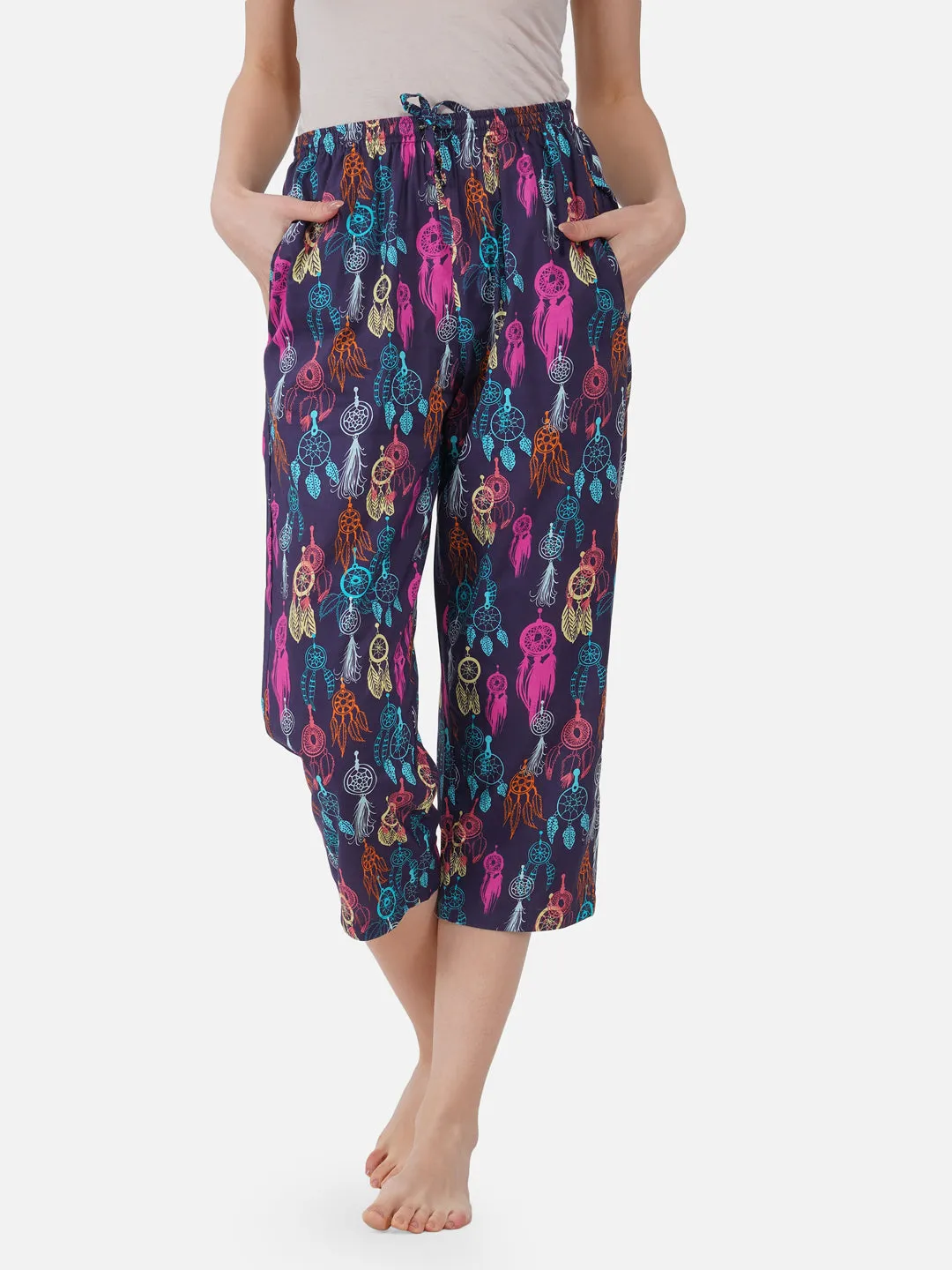 Dream catcher print cotton capris