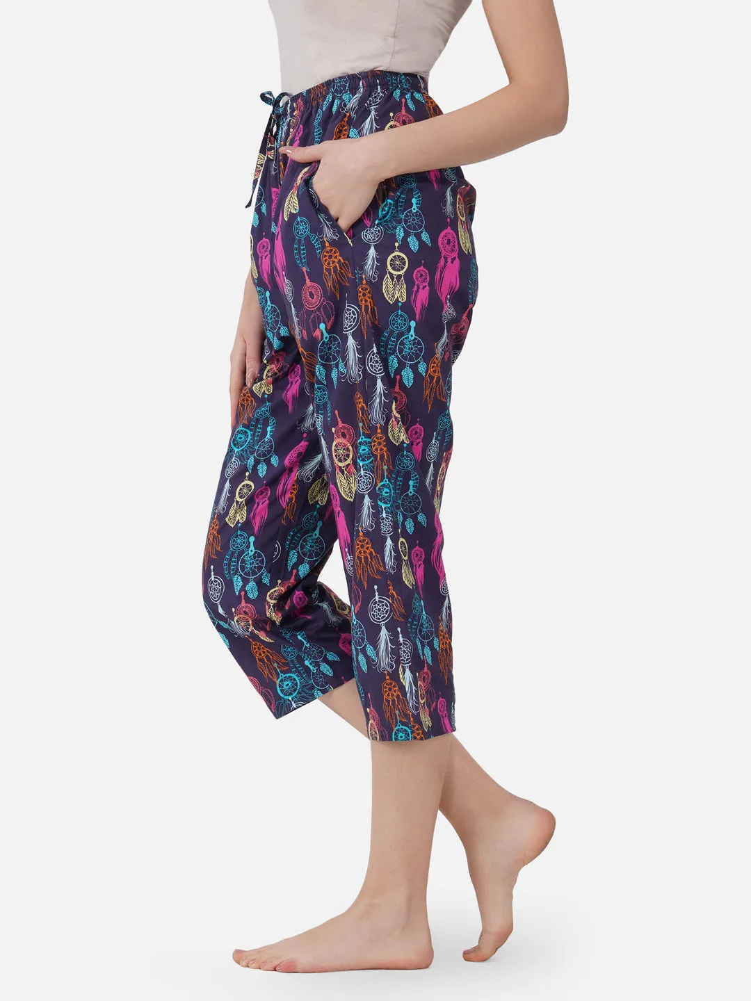 Dream catcher print cotton capris