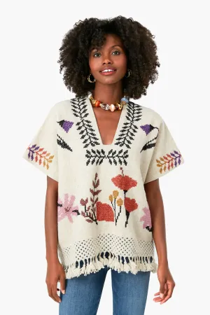 Dusty Floral Cream Ira Poncho