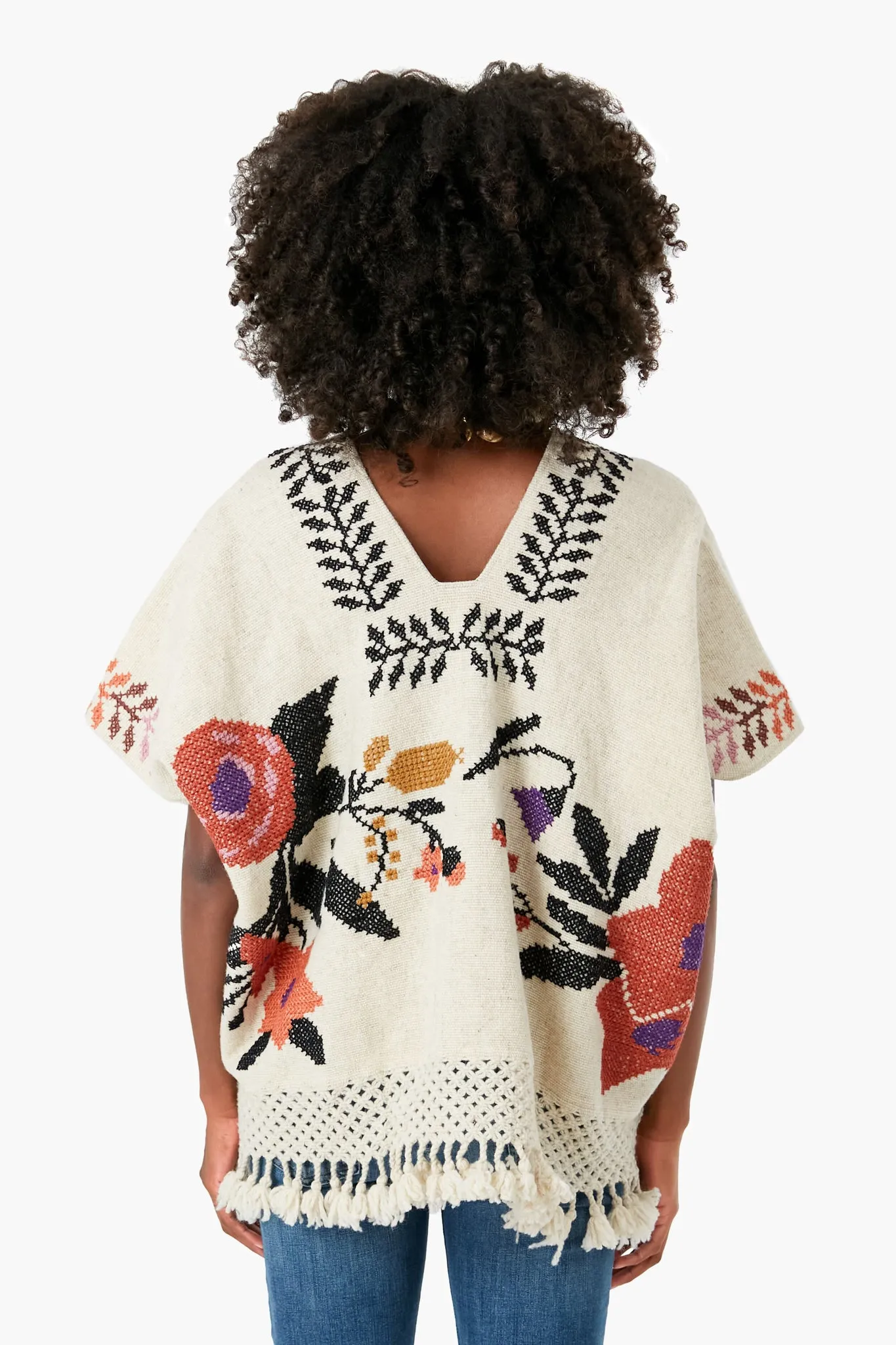 Dusty Floral Cream Ira Poncho