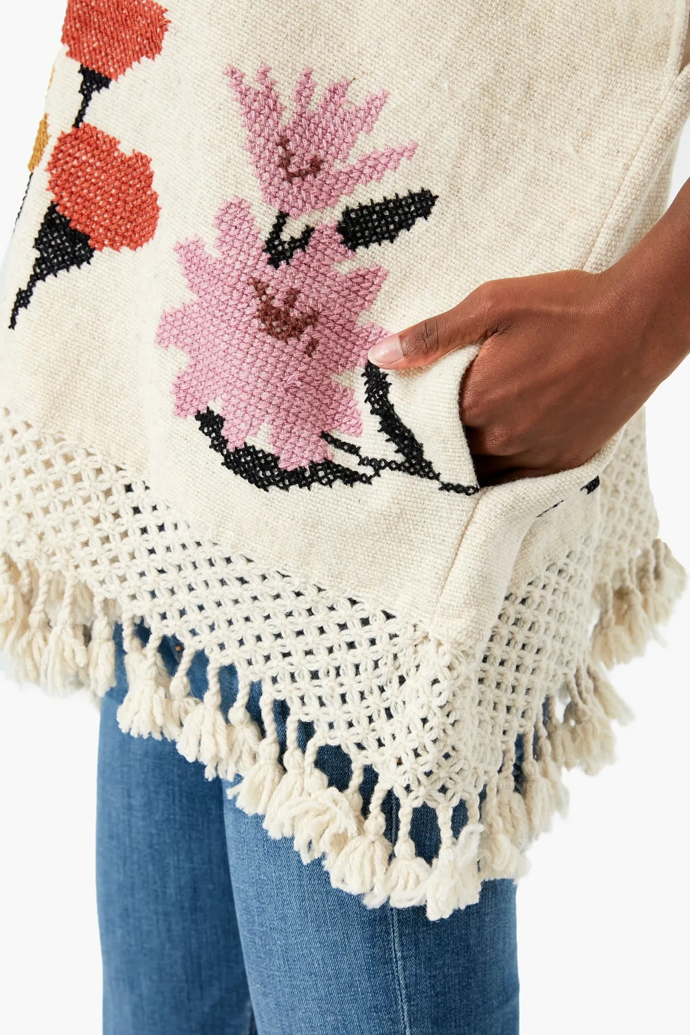 Dusty Floral Cream Ira Poncho