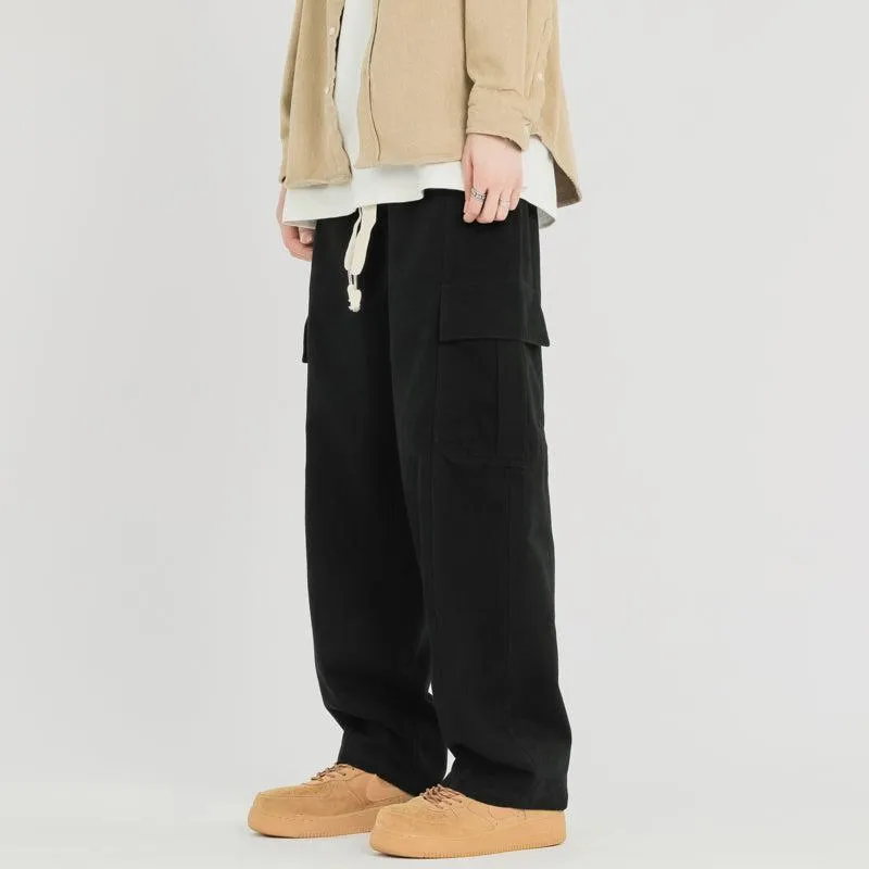 Elastic Drawstring Cargo Straight Pants