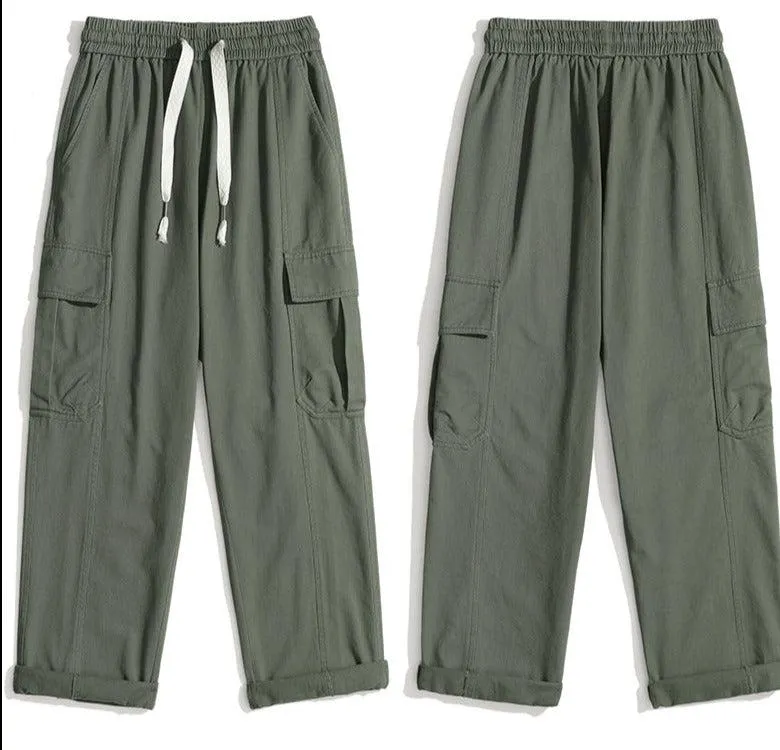 Elastic Drawstring Cargo Straight Pants