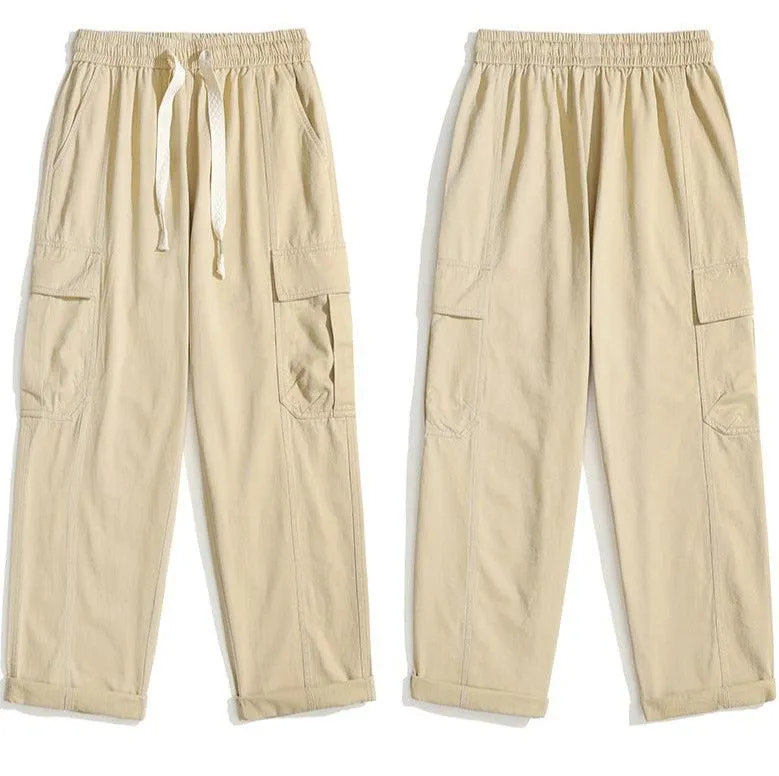 Elastic Drawstring Cargo Straight Pants