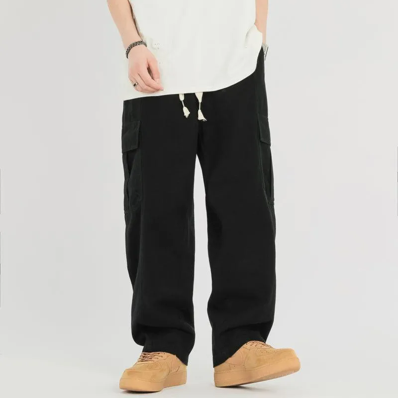 Elastic Drawstring Cargo Straight Pants